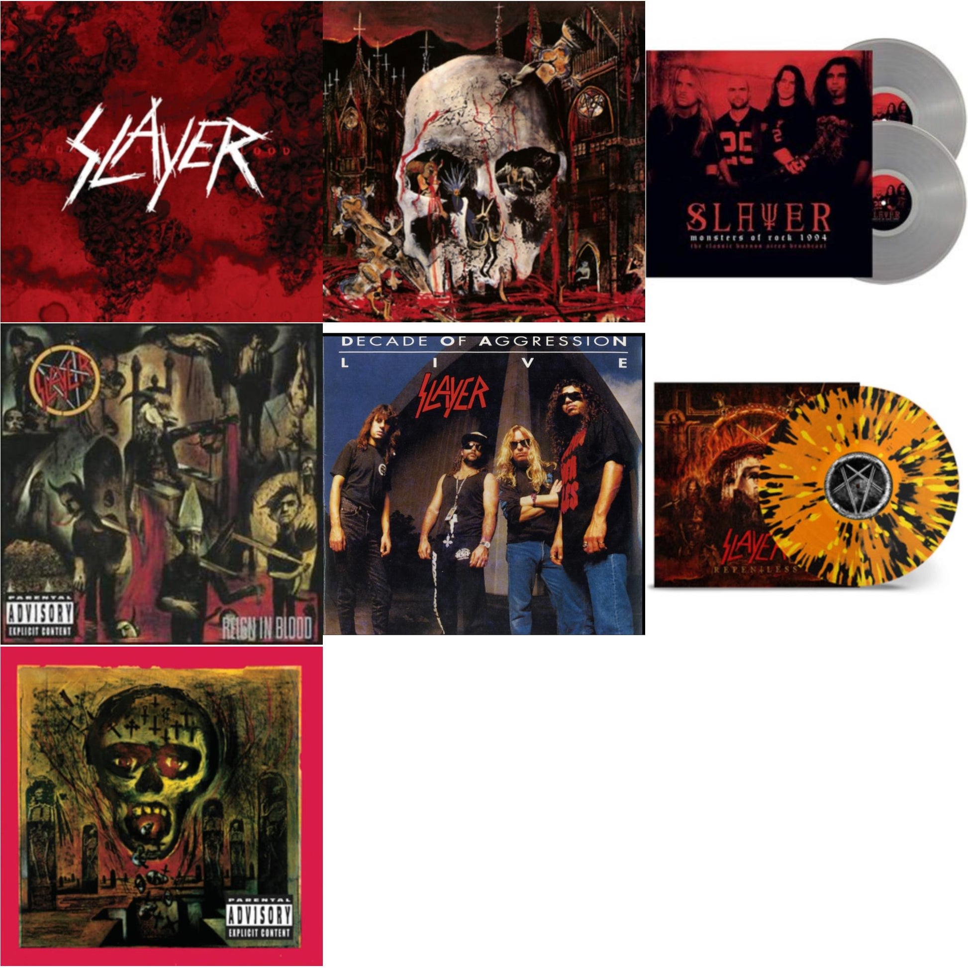This is a 7 LP Vinyl SKU bundle.
1.This LP Vinyl is brand new.Format: LP VinylMusic Style: ThrashThis item's title is: Live: Decade Of AggressionArtist: SlayerBarcode: 602537467815Release Date: 12/24/2013
2.This LP Vinyl is brand new.
