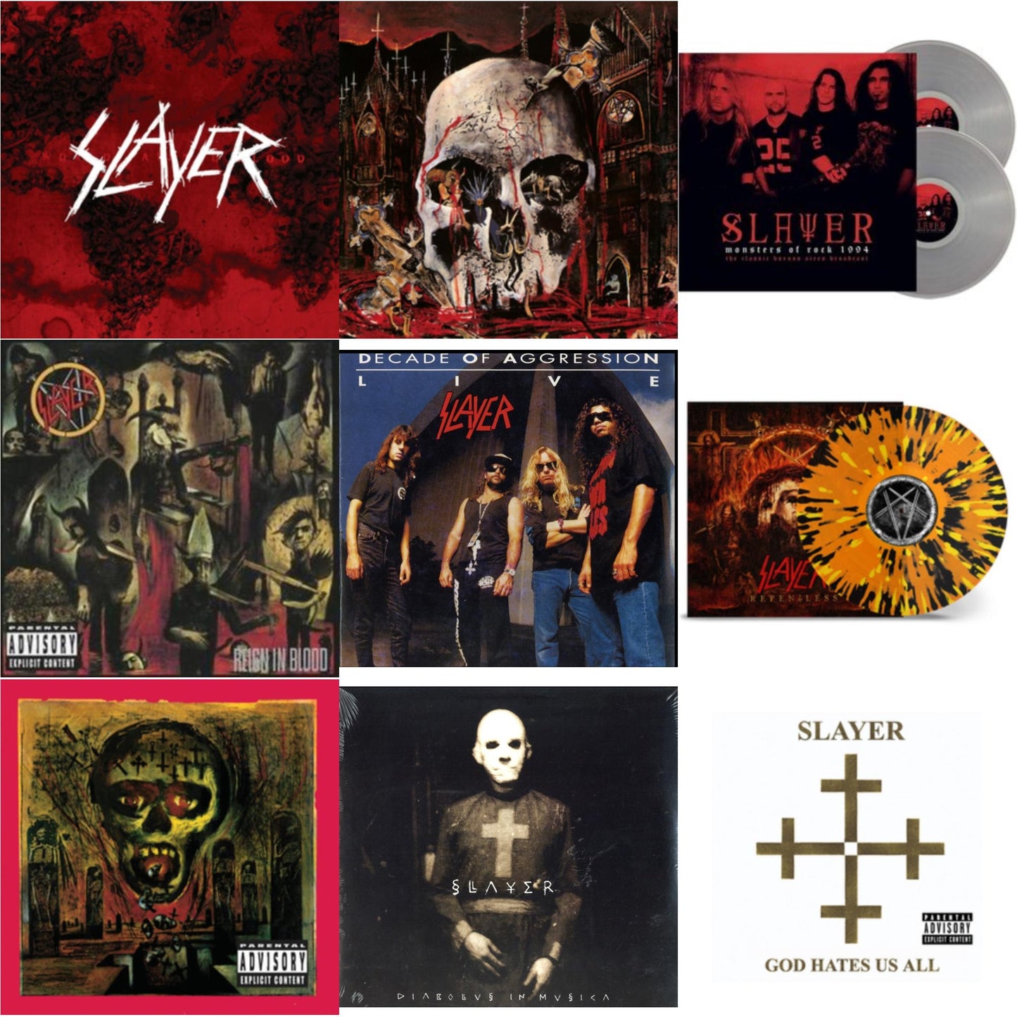 This is a 9 LP Vinyl SKU bundle.
1.This LP Vinyl is brand new.Format: LP VinylMusic Style: ThrashThis item's title is: Diabolus In MusicaArtist: SlayerLabel: AMERICANBarcode: 602537466856Release Date: 12/17/2013
2.This LP Vinyl is brand new.