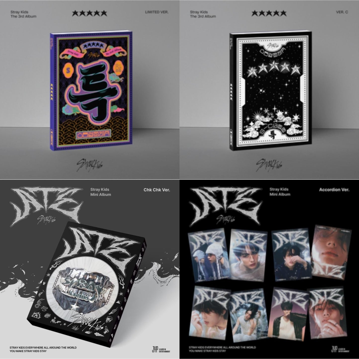 This is a 4 CD SKU bundle.
1.This CD is brand new.Format: CDThis item's title is: 5-Star (Limited Ver.)Artist: Stray KidsBarcode: 196922331695Release Date: 6/2/2023
2.This CD is brand new.Format: CDMusic Style: K-popThis item's title is: 5-Star (Ver.