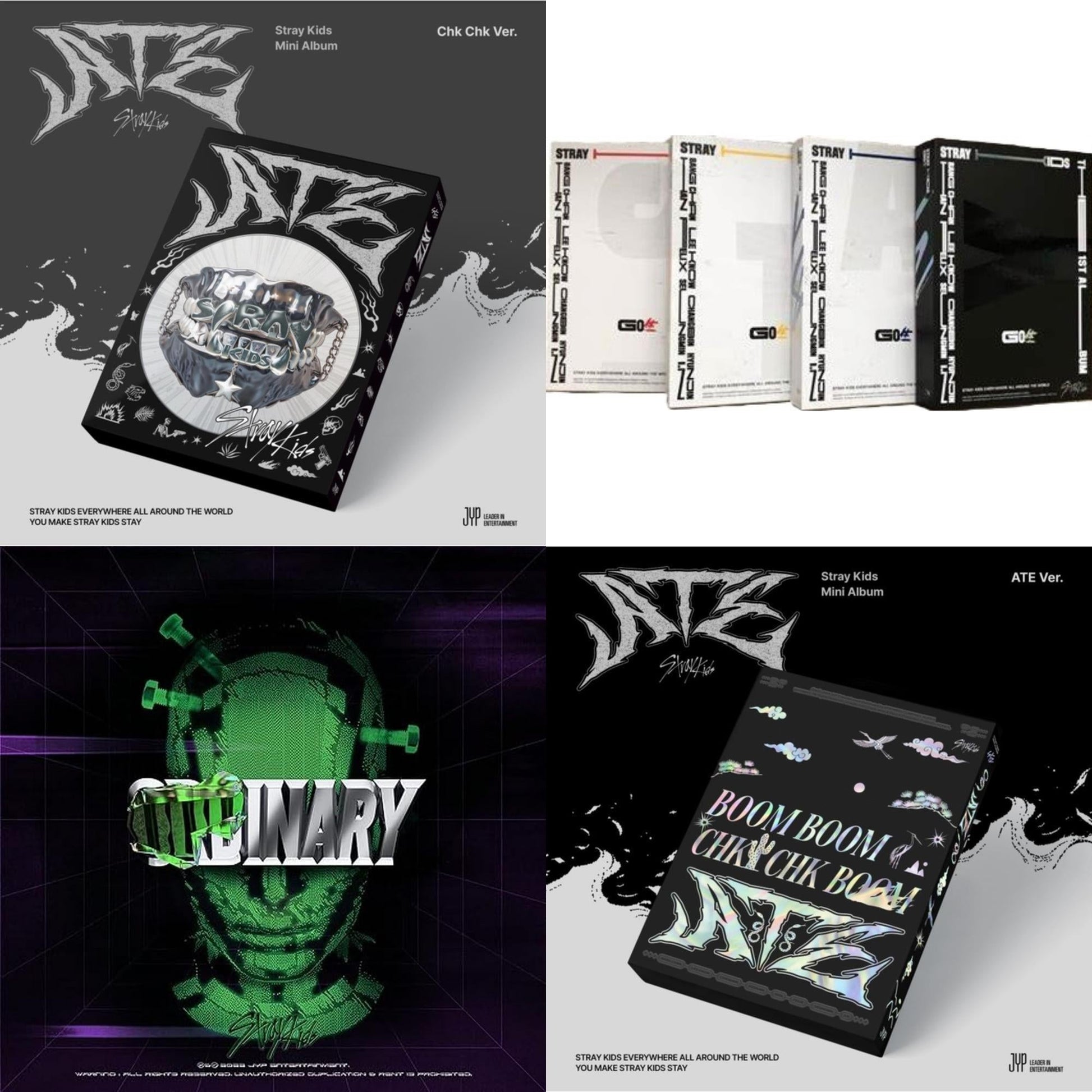 This is a 4 CD SKU bundle.
1.This CD is brand new.Format: CDThis item's title is: Ate (Chk Chk Ver.)Artist: Stray KidsBarcode: 196922934445Release Date: 7/19/2024
2.This CD is brand new.