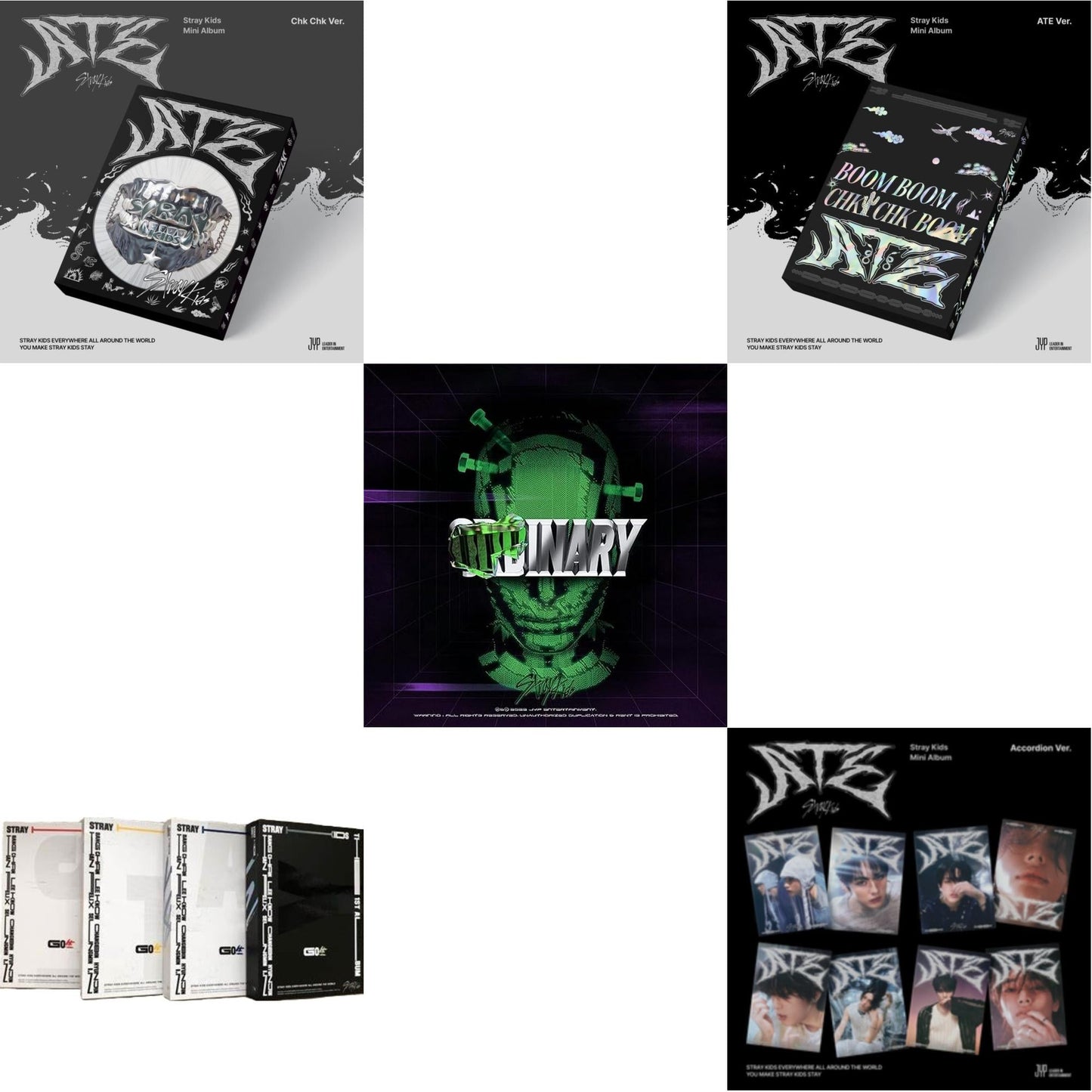 This is a 5 CD SKU bundle.
1.This CD is brand new.Format: CDThis item's title is: Ate (Chk Chk Ver.)Artist: Stray KidsBarcode: 196922934445Release Date: 7/19/2024
2.This CD is brand new.Format: CDThis item's title is: Ate (Ate Ver.