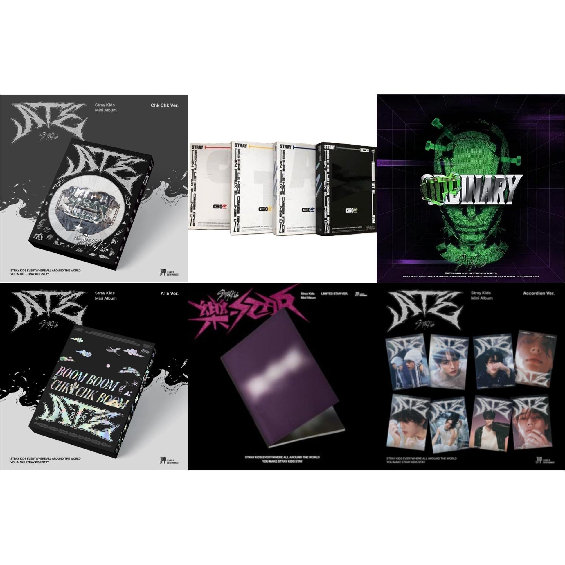 This is a 6 CD SKU bundle.
1.This CD is brand new.Format: CDThis item's title is: Rock-Star (Limited Star Ver.)Artist: Stray KidsBarcode: 196922597589Release Date: 11/10/2023
2.This CD is brand new.Format: CDThis item's title is: Ate (Chk Chk Ver.