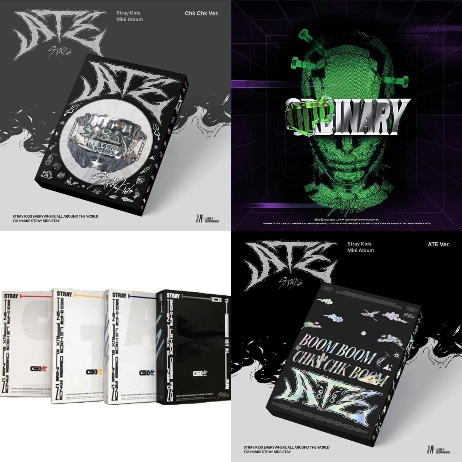 This is a 4 CD SKU bundle.
1.This CD is brand new.Format: CDThis item's title is: Ate (Chk Chk Ver.)Artist: Stray KidsBarcode: 196922934445Release Date: 7/19/2024
2.This CD is brand new.