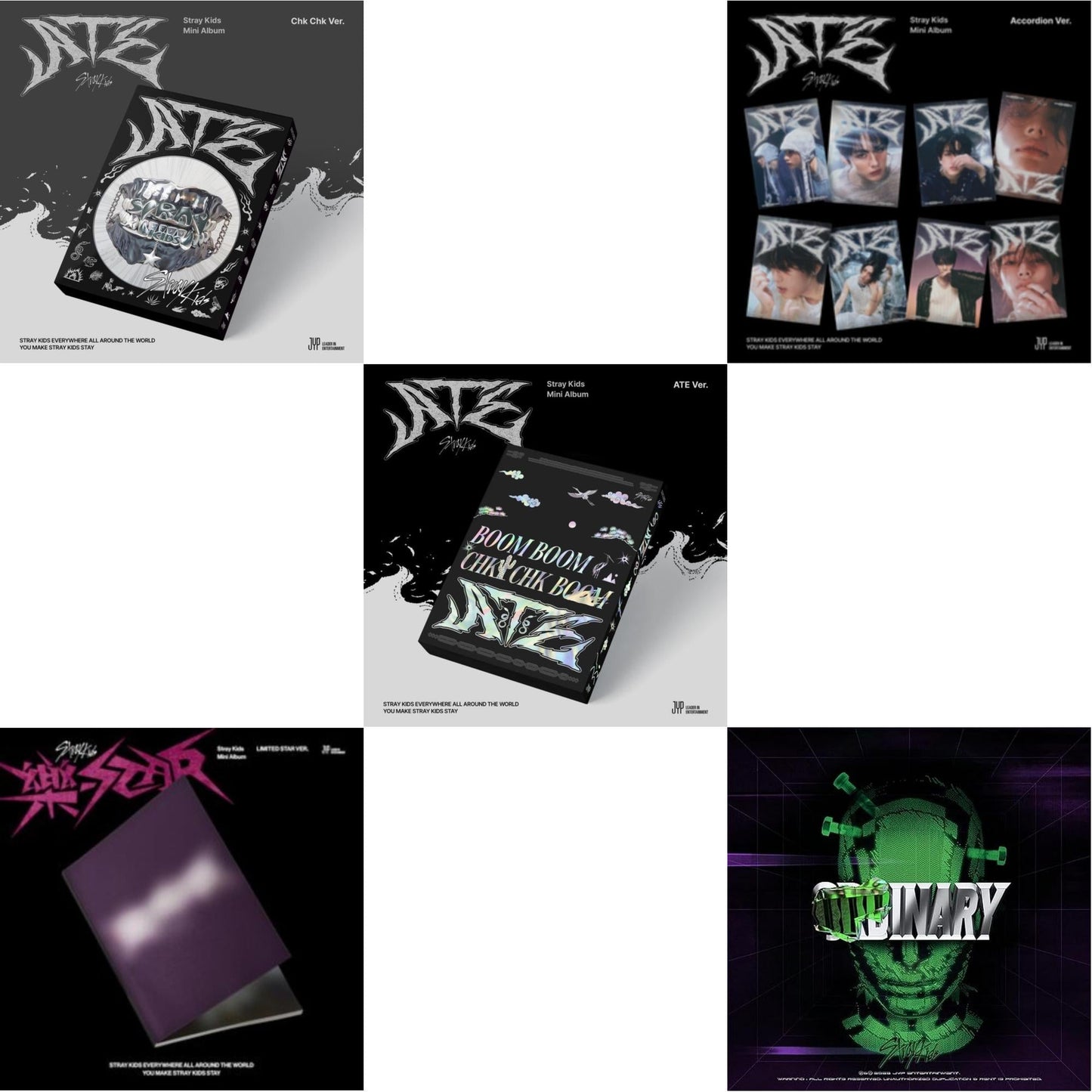 This is a 5 CD SKU bundle.
1.This CD is brand new.Format: CDThis item's title is: Ate (Chk Chk Ver.)Artist: Stray KidsBarcode: 196922934445Release Date: 7/19/2024
2.This CD is brand new.Format: CDThis item's title is: Rock-Star (Limited Star Ver.