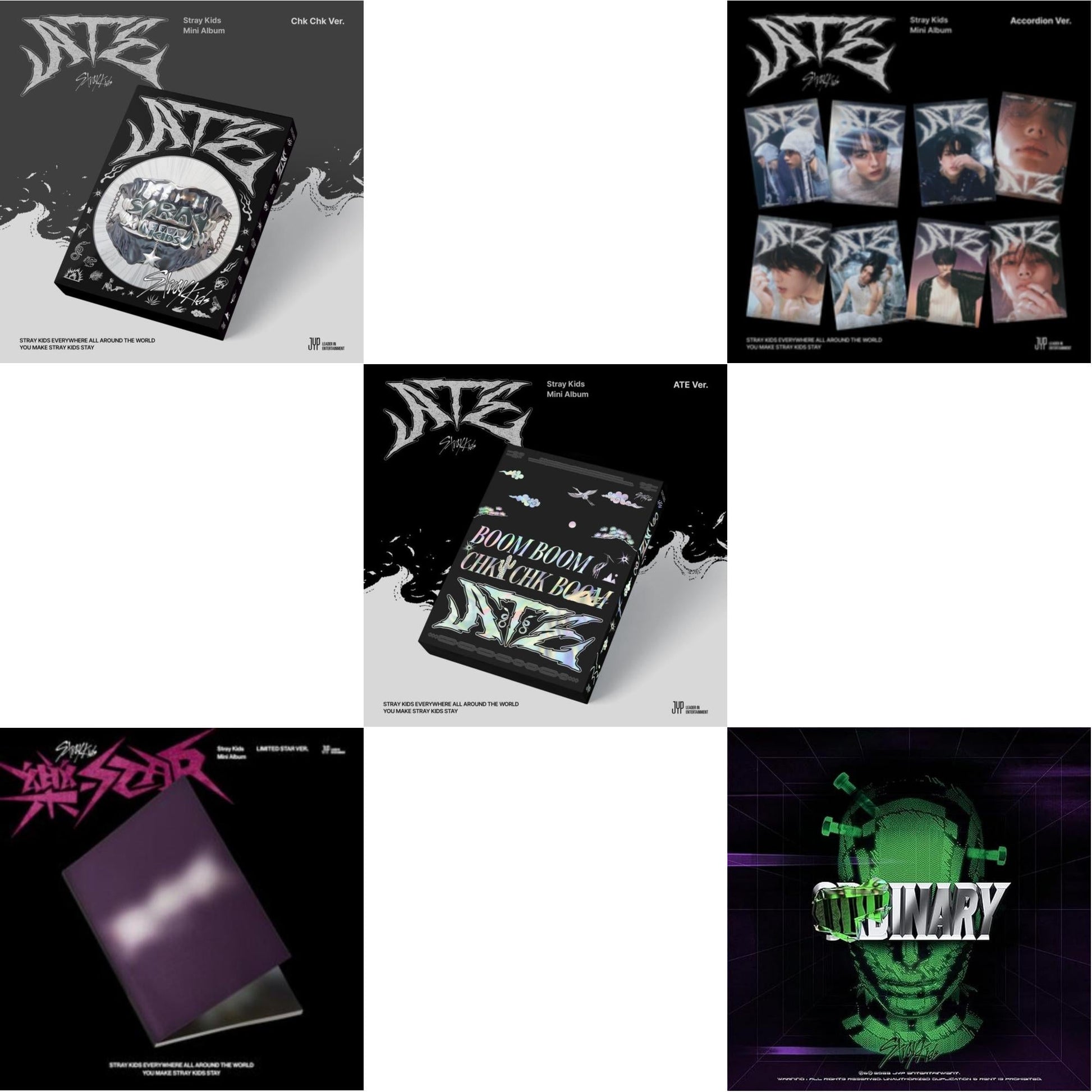 This is a 5 CD SKU bundle.
1.This CD is brand new.Format: CDThis item's title is: Ate (Chk Chk Ver.)Artist: Stray KidsBarcode: 196922934445Release Date: 7/19/2024
2.This CD is brand new.Format: CDThis item's title is: Rock-Star (Limited Star Ver.