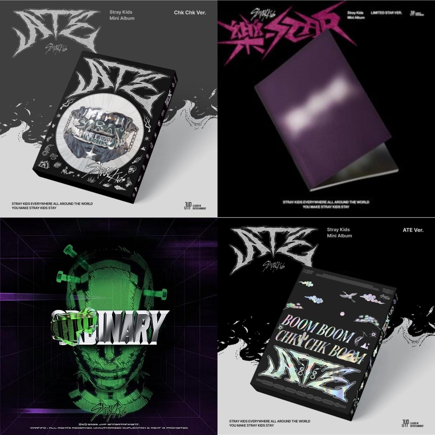 This is a 4 CD SKU bundle.
1.This CD is brand new.Format: CDThis item's title is: Ate (Chk Chk Ver.)Artist: Stray KidsBarcode: 196922934445Release Date: 7/19/2024
2.This CD is brand new.Format: CDThis item's title is: Rock-Star (Limited Star Ver.