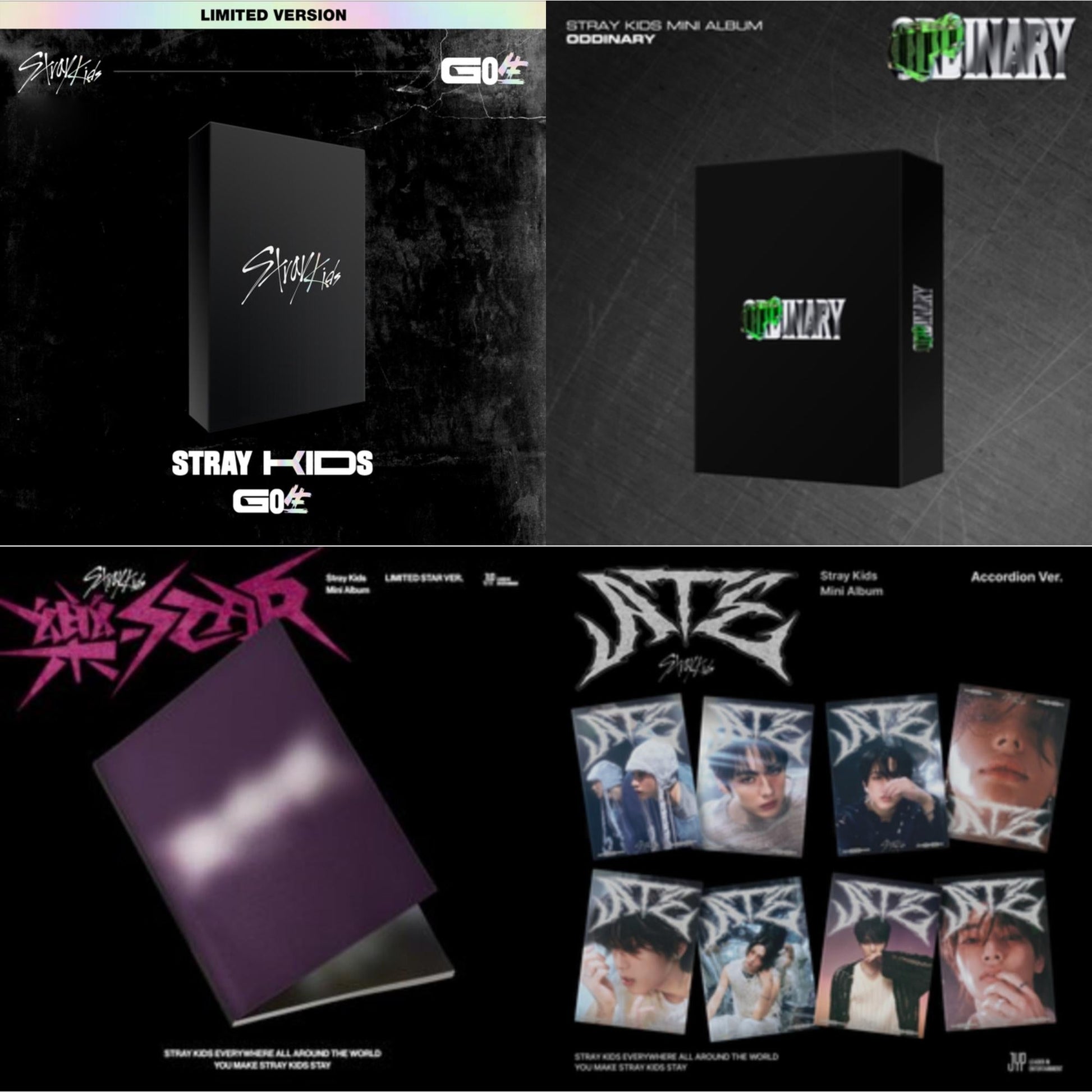 This is a 4 CD SKU bundle.
1.This CD is brand new.Format: CDThis item's title is: Rock-Star (Limited Star Ver.)Artist: Stray KidsBarcode: 196922597589Release Date: 11/10/2023
2.This CD is brand new.Format: CDThis item's title is: Ate (Accordion Ver.
