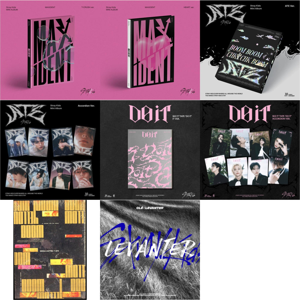 Maxident (T-Crush Version) & Maxident (Heart Version) & Ate (Ate Ver.) & Ate (Accordion Ver.) & Skz It Tape - Do It (It Ver.) & Skz It Tape - Do It (Accordion Ver.) & Cle 2: Yellow Wood (Special Album) & Cle: Levanter (Mini Album) (Normal Edition)