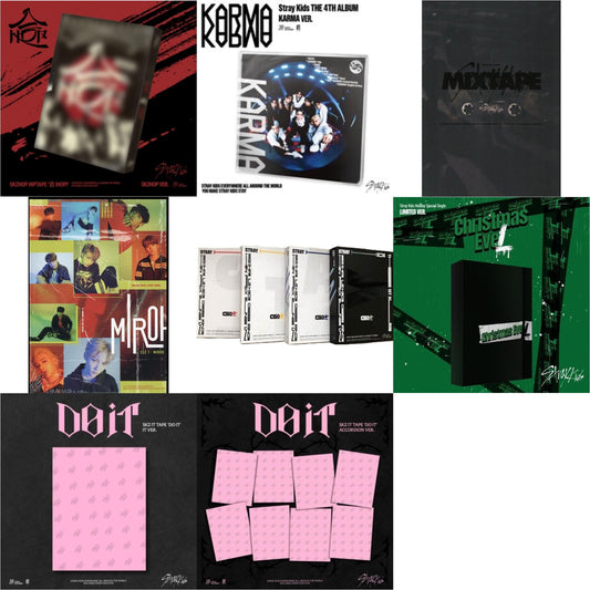 Hop (Skzhop Ver.) & Karma (Karma Ver.) & Mixtape & Cle 1: Miroh (Mini Album)  & Go: Volume 1 (Normal Edition) & Holiday Special Single Christmas Evel (Normal Ver.) & Do It - Skz It Tape (It Ver.) & Do It - Skz It Tape (Accordion Ver.)