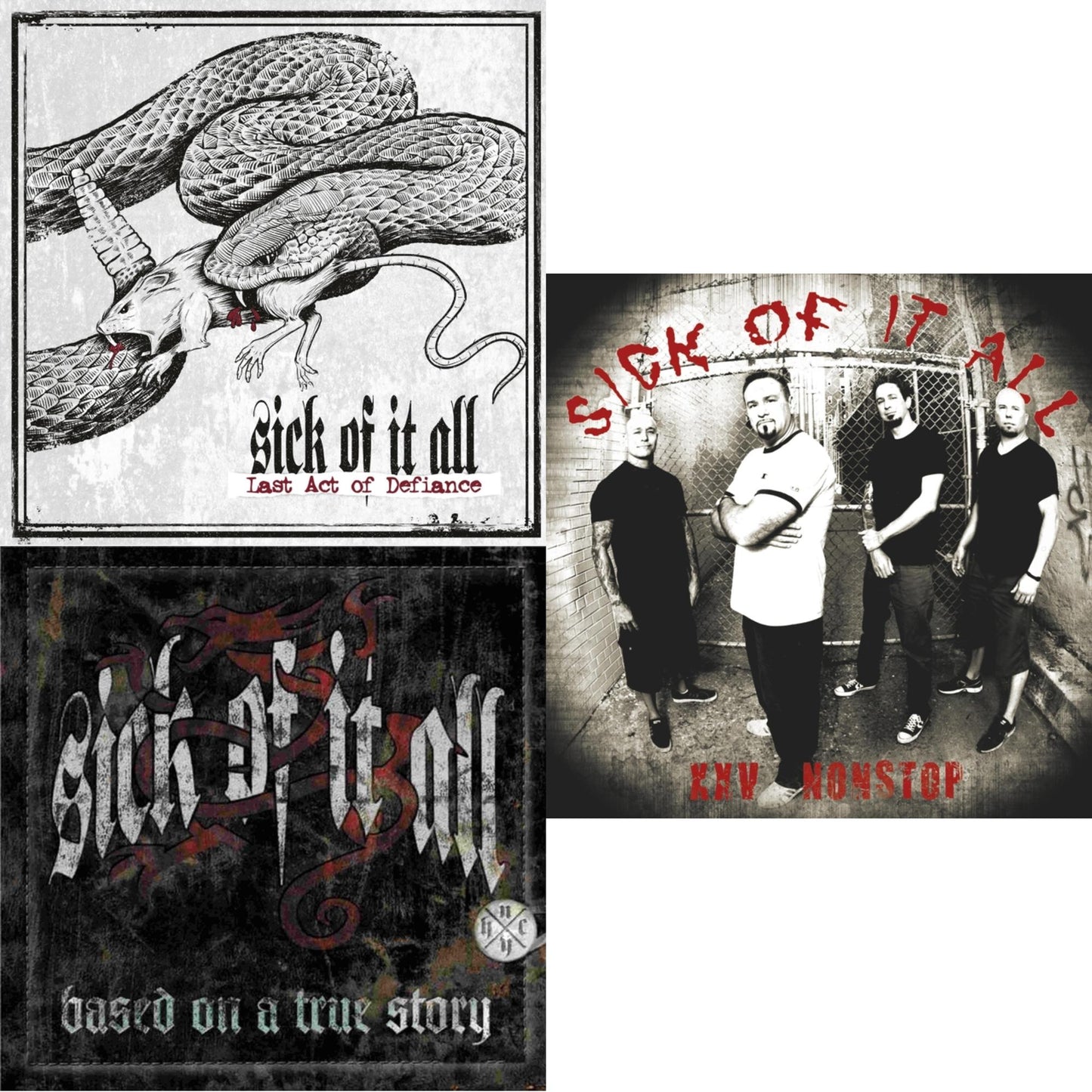 This is a 3 LP Vinyl SKU bundle.
1.This LP Vinyl is brand new.Format: LP VinylMusic Style: HardcoreThis item's title is: Last Act Of DefianceArtist: Sick Of It AllLabel: BACK ON BLACKBarcode: 803343198492Release Date: 11/20/2020
2.This LP Vinyl is brand new.