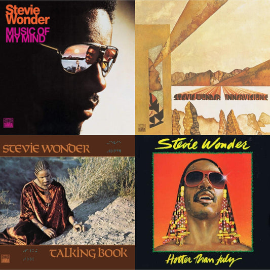 This is a 4 LP Vinyl SKU bundle.
1.This LP Vinyl is brand new.Format: LP VinylMusic Style: Soul-JazzThis item's title is: Music Of My MindArtist: Stevie WonderLabel: TamlaBarcode: 050109031412Release Date: 9/23/2008
2.This LP Vinyl is brand new.
