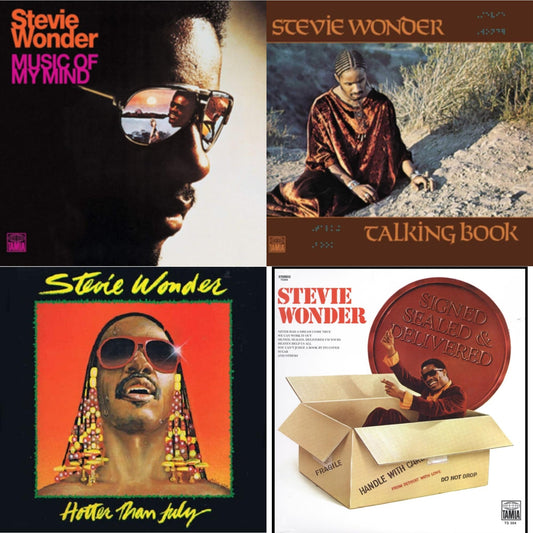 This is a 4 LP Vinyl SKU bundle.
1.This LP Vinyl is brand new.Format: LP VinylMusic Style: Soul-JazzThis item's title is: Music Of My MindArtist: Stevie WonderLabel: TamlaBarcode: 050109031412Release Date: 9/23/2008
2.This LP Vinyl is brand new.