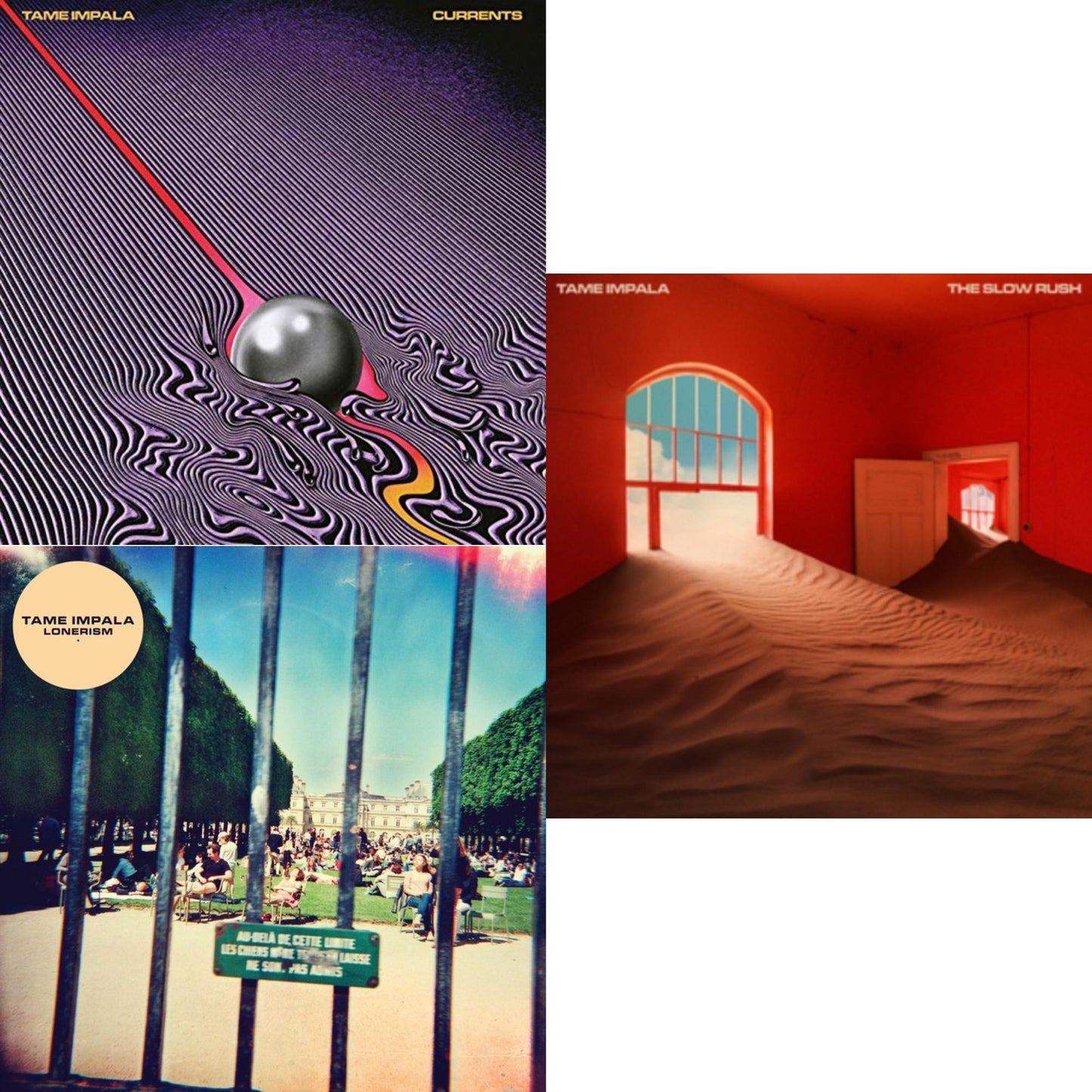 This is a 3 LP Vinyl SKU bundle.
1.This LP Vinyl is brand new.Format: LP VinylMusic Style: Psychedelic RockThis item's title is: CurrentsArtist: Tame ImpalaLabel: INTERSCOPEBarcode: 602547306777Release Date: 7/17/2015
2.This LP Vinyl is brand new.