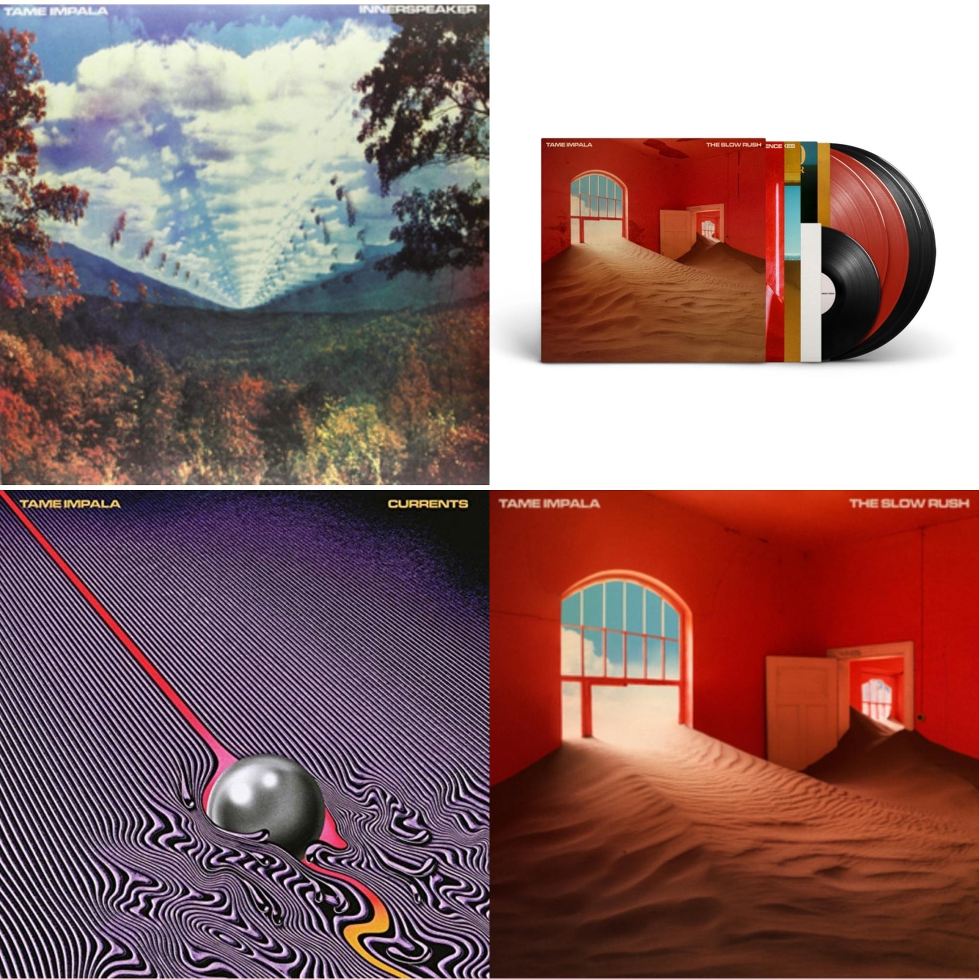 This is a 4 LP Vinyl SKU bundle.
1.This LP Vinyl is brand new.Format: LP VinylMusic Style: Psychedelic RockThis item's title is: Slow Rush (Deluxe/2-Transparent Red LP Vinyl/3-Black LP Vinyl)Artist: Tame ImpalaLabel: INTERSCOPEBarcode: 602438539871Release Date: 4/22/2022
2.