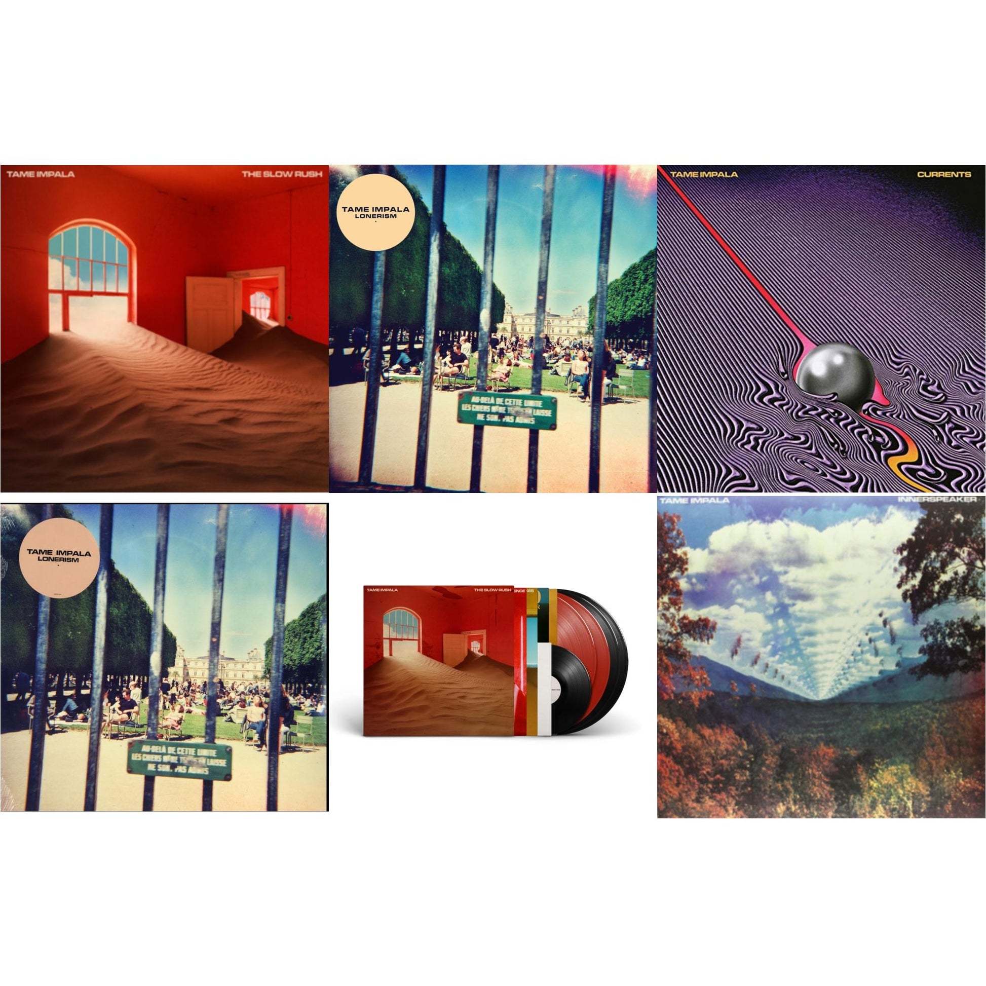 This is a 6 LP Vinyl SKU bundle.
1.This LP Vinyl is brand new.Format: LP VinylMusic Style: Indie PopThis item's title is: Slow Rush (2LP)Artist: Tame ImpalaLabel: INTERSCOPEBarcode: 602577579561Release Date: 2/26/2020
2.This LP Vinyl is brand new.