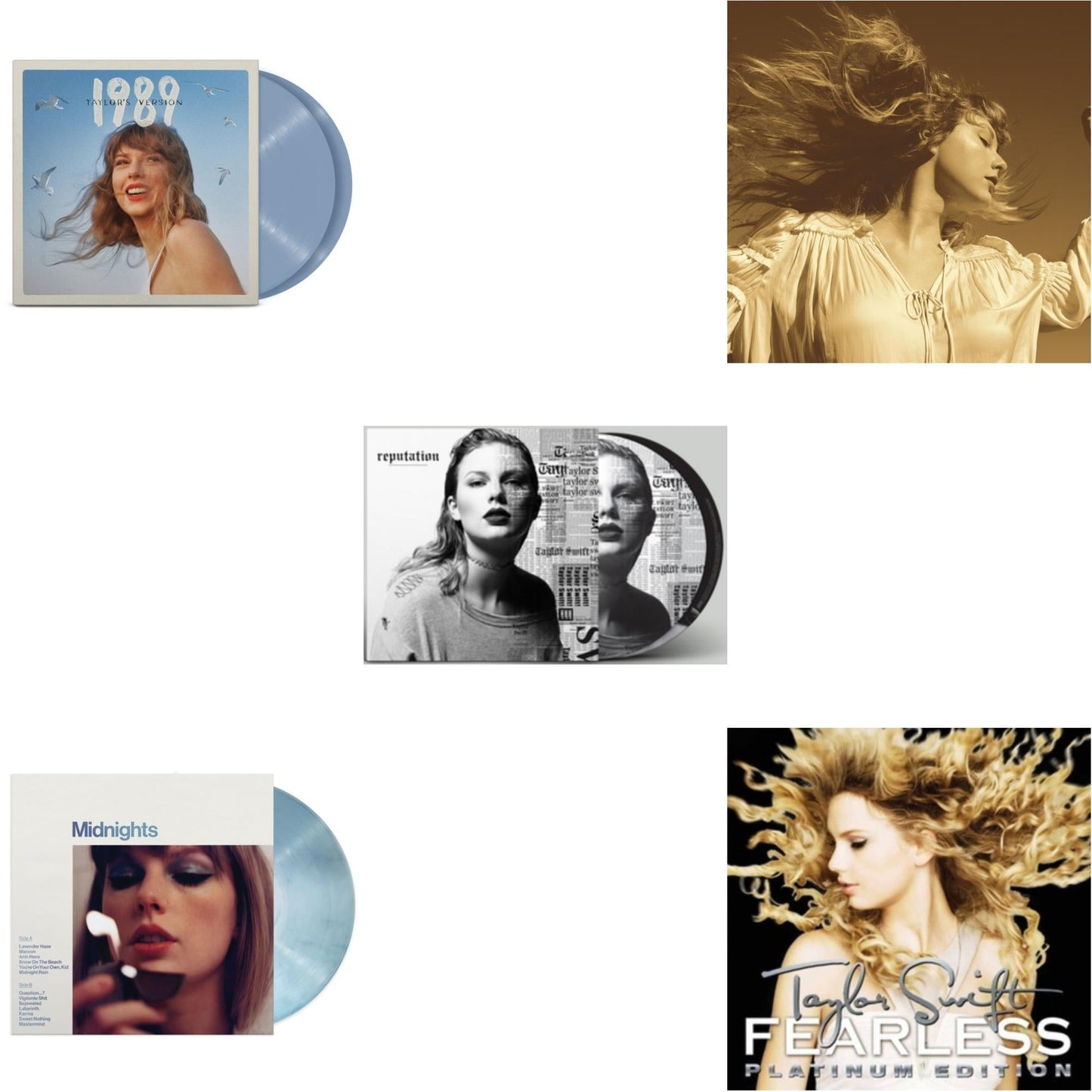 This is a 5 LP Vinyl SKU bundle.
1.This LP Vinyl is brand new.Format: LP VinylMusic Style: CountryThis item's title is: Fearless (Taylor's Version) (Gold Vinyl/3LP)Artist: Taylor SwiftLabel: Republic RecordsBarcode: 602435845104Release Date: 10/1/2021
2.This LP Vinyl is brand new.