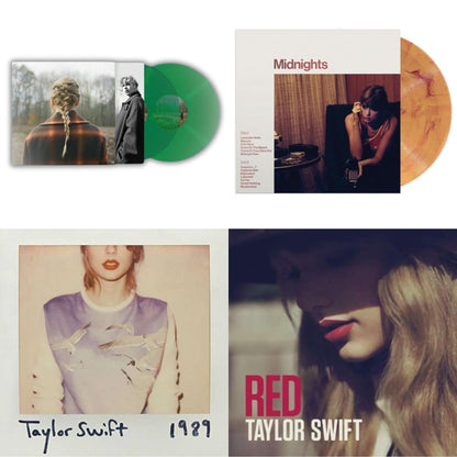 Taylor Swift - Evermore (Translucent Green Vinyl/2LP) & Midnights (X) (Blood Moon LP Vinyl) & 1989 & Red