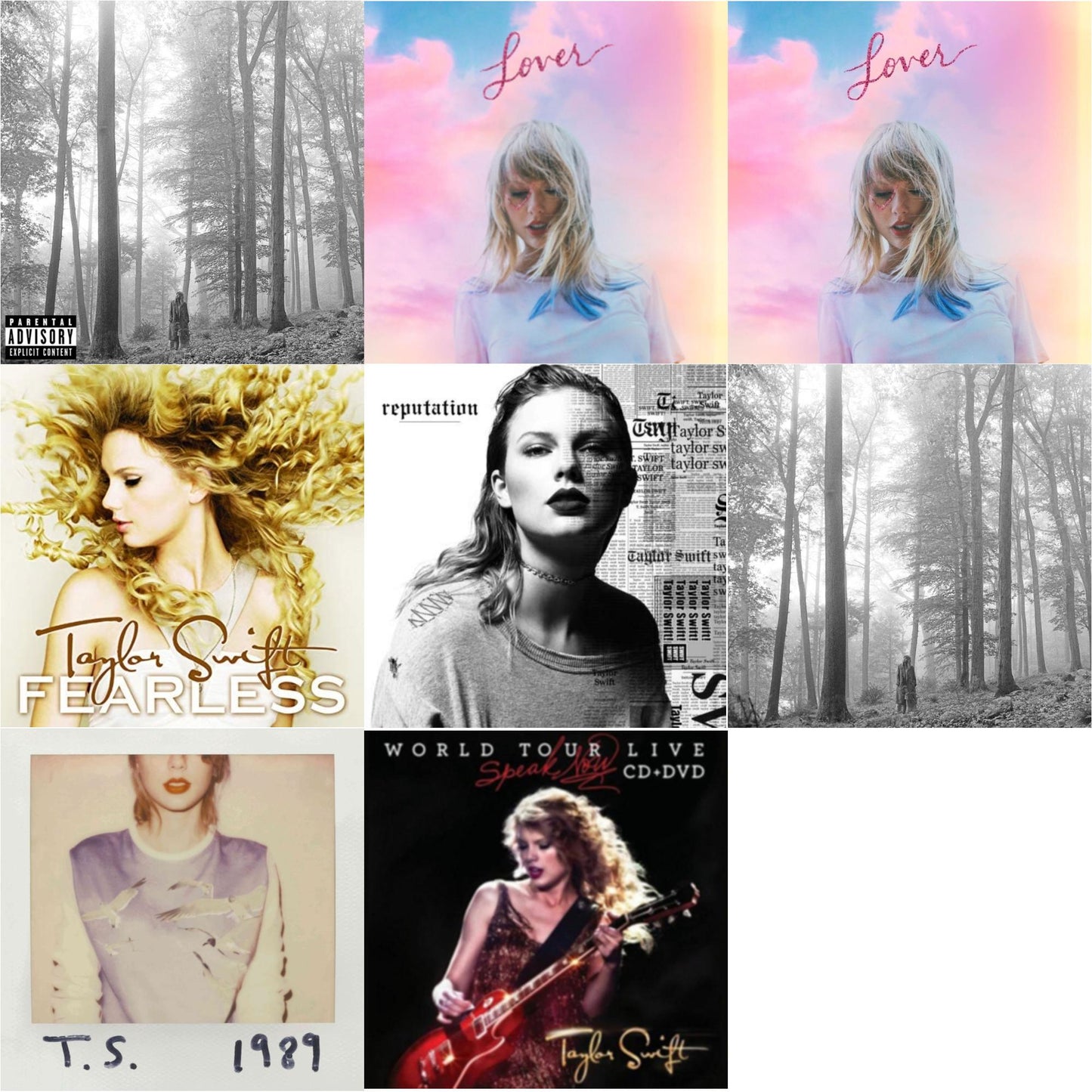 This is a 8 CD SKU bundle.
1.This CD is brand new.Format: CDMusic Style: VocalThis item's title is: Folklore (Edited)Artist: Taylor SwiftLabel: REPUBLICBarcode: 602435034799Release Date: 8/7/2020
2.This CD is brand new.