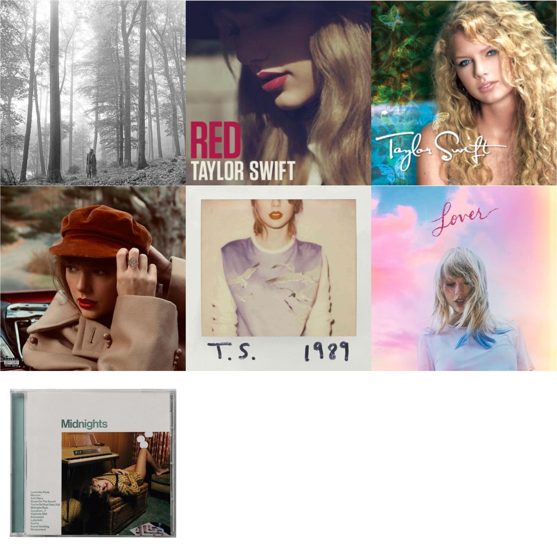 This is a 7 CD SKU bundle.
1.This CD is brand new.Format: CDMusic Style: VocalThis item's title is: Folklore (Edited)Artist: Taylor SwiftLabel: REPUBLICBarcode: 602435034799Release Date: 8/7/2020
2.This CD is brand new.