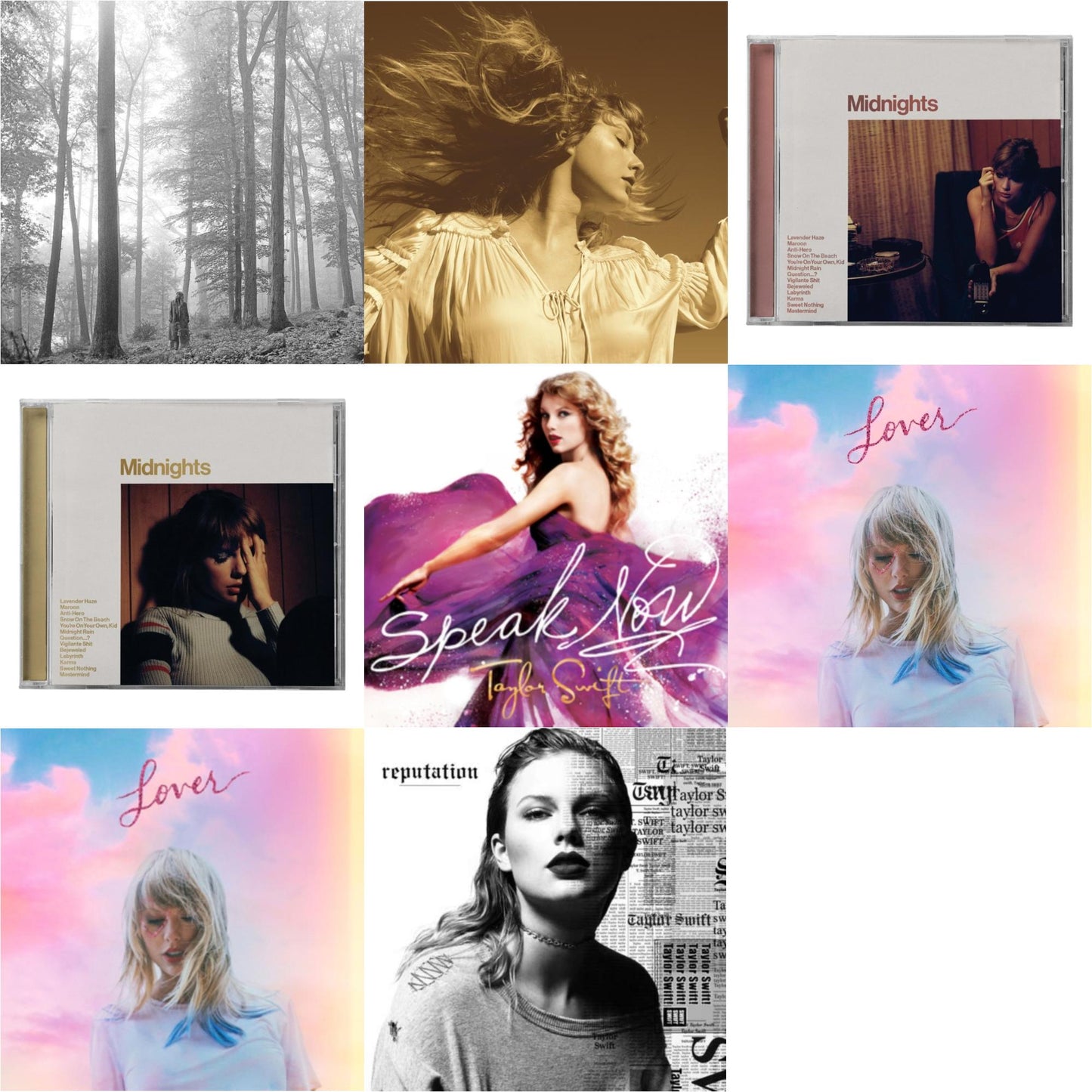 This is a 8 CD SKU bundle.
1.This CD is brand new.Format: CDMusic Style: VocalThis item's title is: Folklore (Edited)Artist: Taylor SwiftLabel: REPUBLICBarcode: 602435034799Release Date: 8/7/2020
2.This CD is brand new.