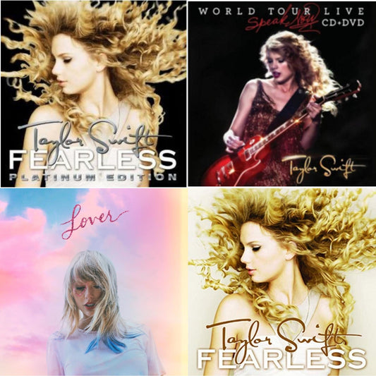 This is a 4 CD SKU bundle.
1.This CD is brand new.Format: CDMusic Style: CountryThis item's title is: FearlessArtist: Taylor SwiftLabel: Rock/PopBarcode: 602527230344Release Date: 11/16/2009
2.This CD is brand new.