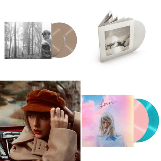 Folklore (X) (Beige Vinyl/2LP) & Red (Taylor's Version) (4LP) & Tortured Poets Department (X) (Ghosted White Vinyl/2LP/Manuscript- Bonus Track) & Lover
