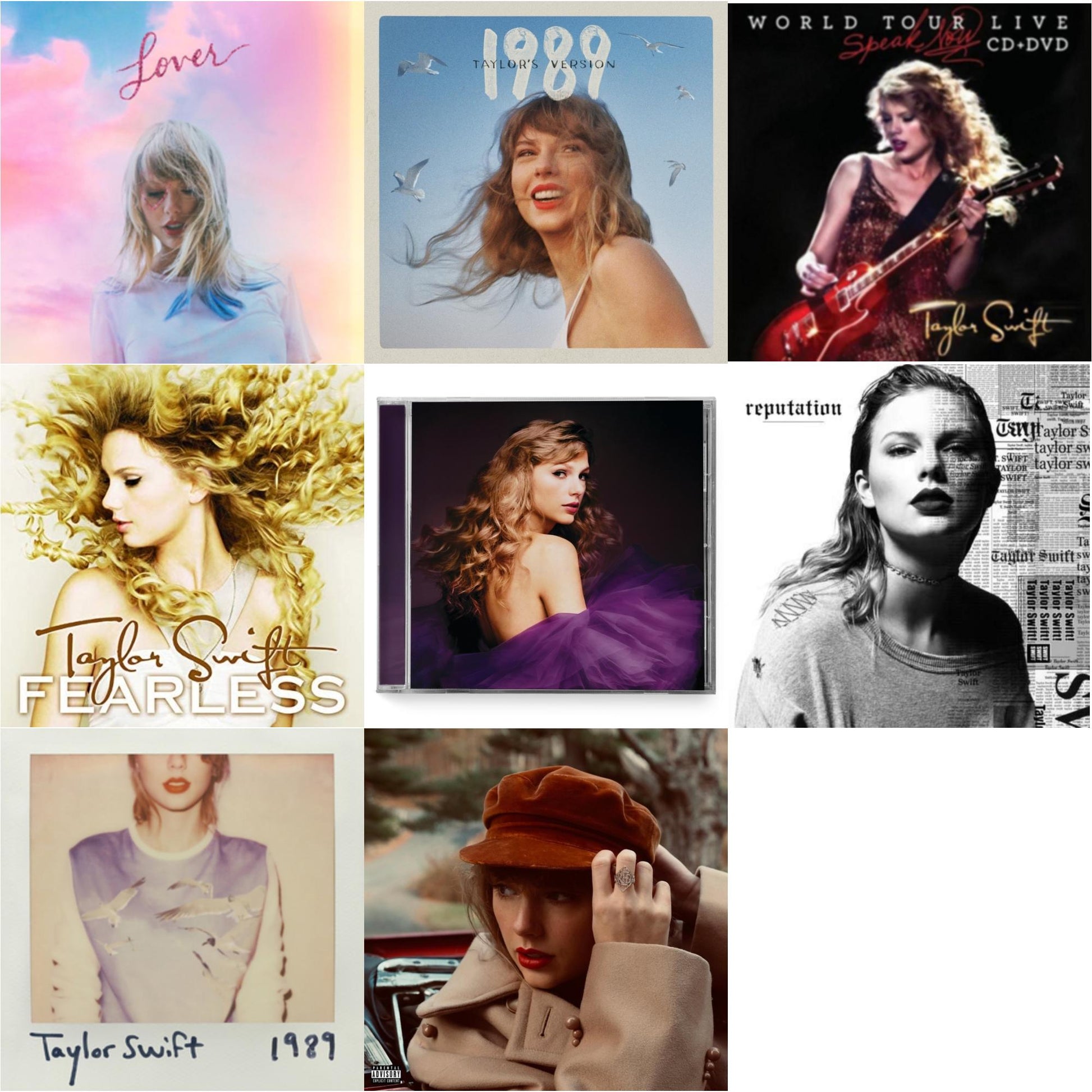 This is a 8 CD SKU bundle.
1.This CD is brand new.Format: CDThis item's title is: Red (Taylor's Version) (X) (2CD)Artist: Taylor SwiftLabel: REPUBLICBarcode: 602438737628Release Date: 11/12/2021
2.This CD is brand new.