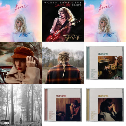 Folklore (X) & Evermore (X) & Red (Taylor's Version) (X) (2CD) & Midnights (X) (Jade Green CD) & Midnights (X) (Blood Moon CD) & Midnights (X) (Mahogany CD) & Speak Now World Tour Live (CD/DVD) & Lover (Deluxe) (Version 2) & Lover