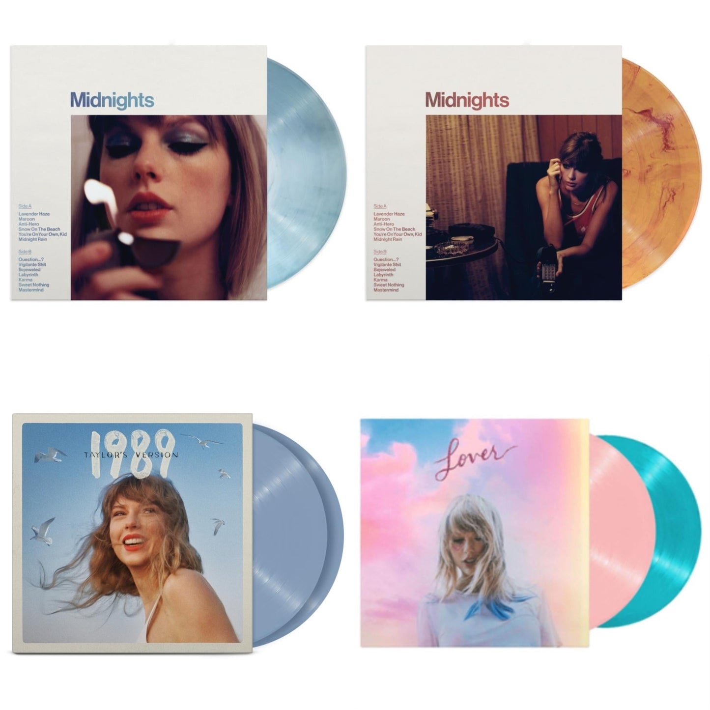 Midnights (X) (Moonstone Blue LP Vinyl) & Midnights (X) (Blood Moon LP Vinyl) & 1989 (Taylor's Version) (2LP/Crystal Skies Blue Vinyl) & Lover