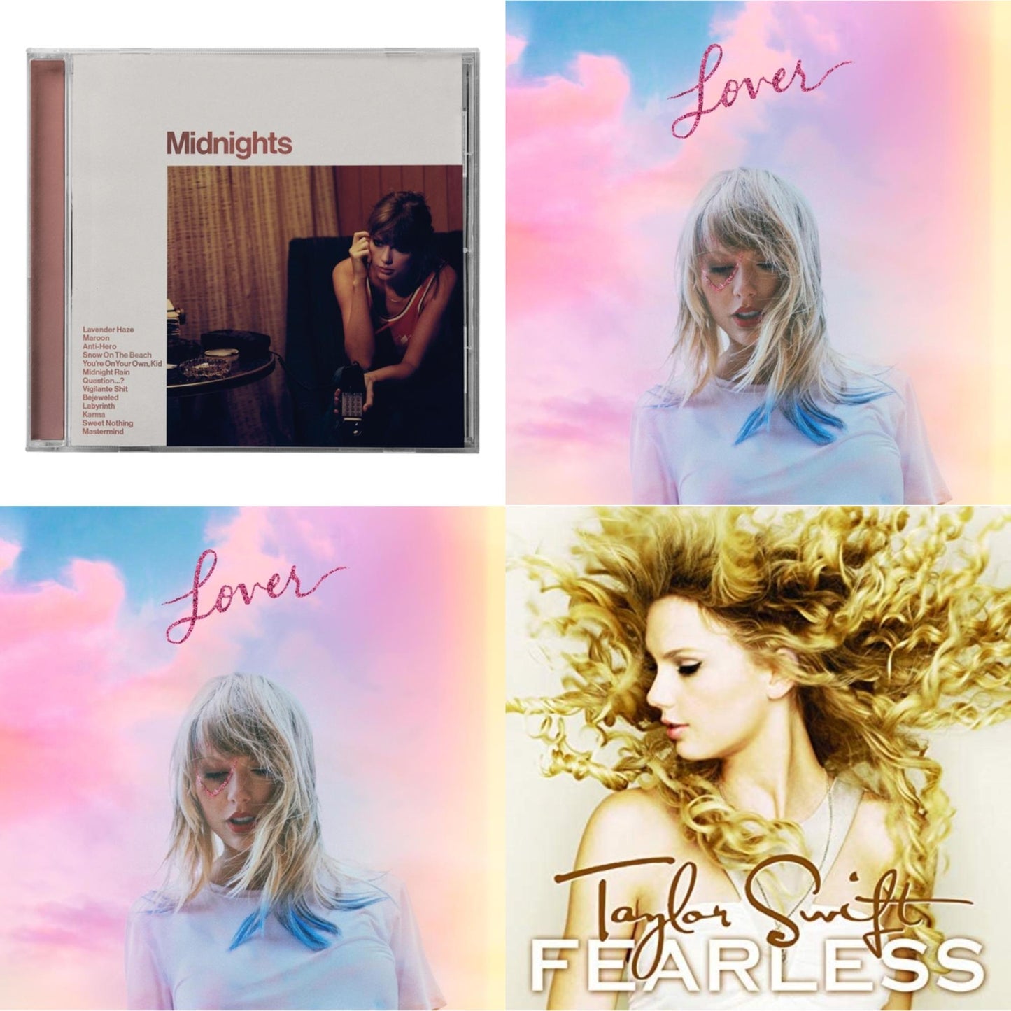 This is a 4 CD SKU bundle.
1.This CD is brand new.Format: CDMusic Style: Synth-popThis item's title is: Midnights (X) (Blood Moon CD)Artist: Taylor SwiftLabel: REPUBLICBarcode: 602445790111Release Date: 10/21/2022
2.This CD is brand new.
