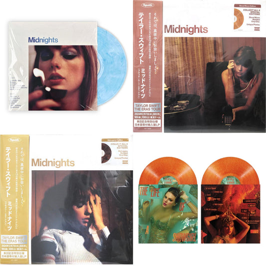 Midnights (X) (Moonstone Blue LP Vinyl) & Midnights (X) (Blood Moon LP Vinyl) & Midnights (X) (Mahogany Color LP Vinyl) & Life Of A Showgirl (X) (Sweat & Vanilla Perfume Portofino Orange Glitter LP Vinyl)