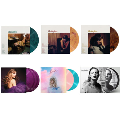 This is a 6 LP Vinyl SKU bundle.
1.This LP Vinyl is brand new.Format: LP VinylMusic Style: Indie PopThis item's title is: Midnights (X) (Jade Green LP Vinyl)Artist: Taylor SwiftLabel: REPUBLICBarcode: 602445790050Release Date: 10/21/2022
2.This LP Vinyl is brand new.