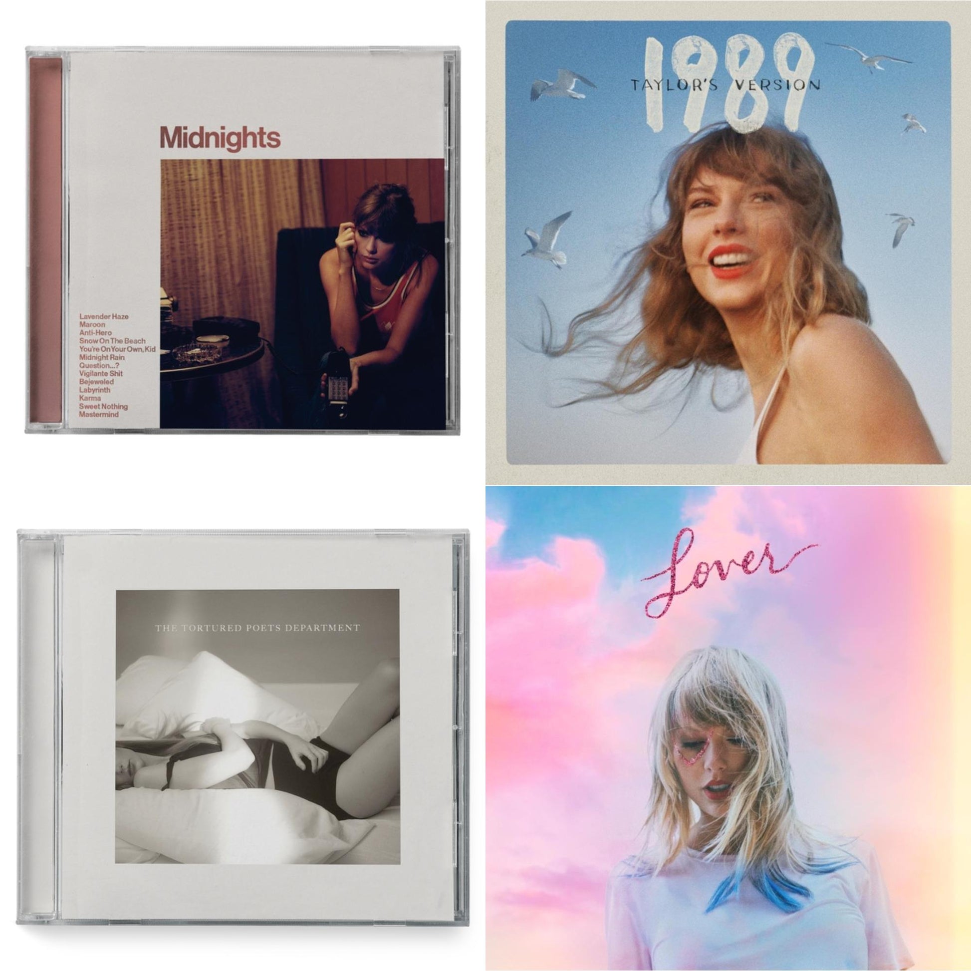 This is a 4 CD SKU bundle.
1.This CD is brand new.Format: CDMusic Style: Synth-popThis item's title is: Midnights (X) (Blood Moon CD)Artist: Taylor SwiftLabel: REPUBLICBarcode: 602445790111Release Date: 10/21/2022
2.This CD is brand new.