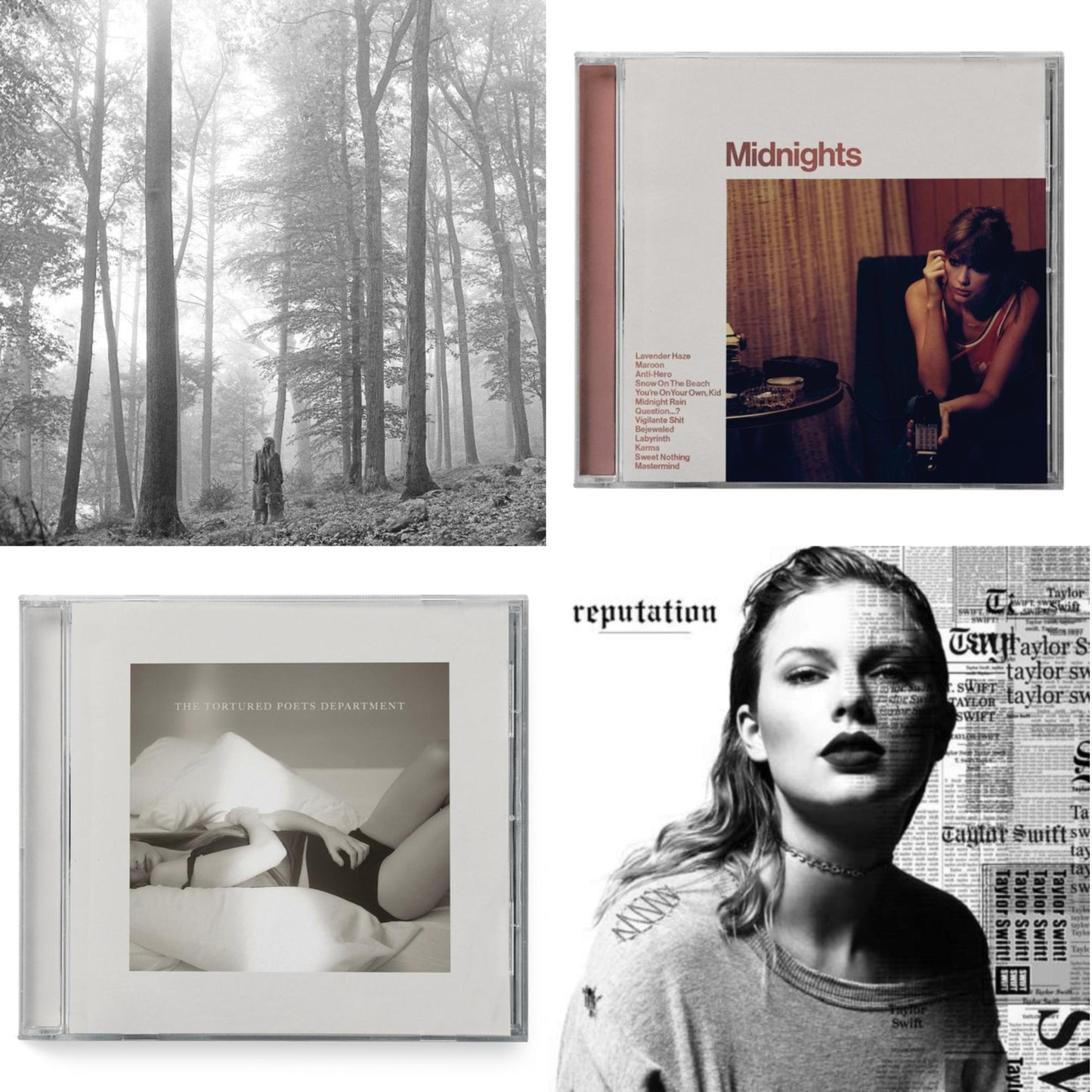 This is a 4 CD SKU bundle.
1.This CD is brand new.Format: CDMusic Style: VocalThis item's title is: Folklore (Edited)Artist: Taylor SwiftLabel: REPUBLICBarcode: 602435034799Release Date: 8/7/2020
2.This CD is brand new.