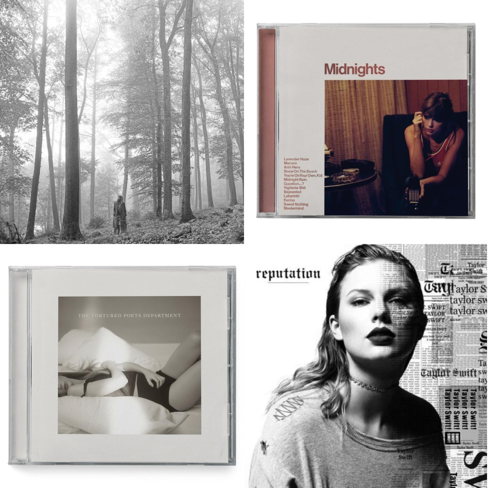 This is a 4 CD SKU bundle.
1.This CD is brand new.Format: CDMusic Style: VocalThis item's title is: Folklore (Edited)Artist: Taylor SwiftLabel: REPUBLICBarcode: 602435034799Release Date: 8/7/2020
2.This CD is brand new.