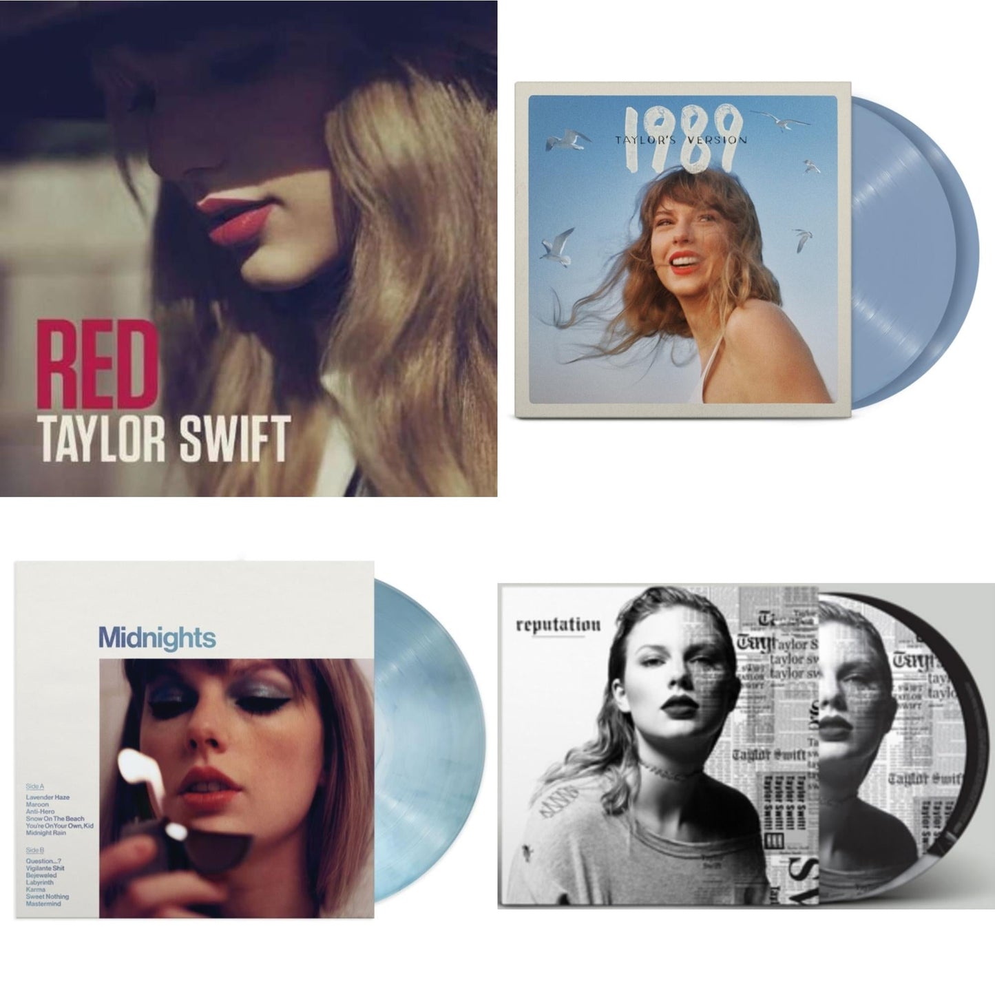 This is a 4 LP Vinyl SKU bundle.
1.This LP Vinyl is brand new.Format: LP VinylMusic Style: Synth-popThis item's title is: Midnights (X) (Moonstone Blue LP Vinyl)Artist: Taylor SwiftLabel: REPUBLICBarcode: 602445789825Release Date: 10/21/2022
2.This LP Vinyl is brand new.