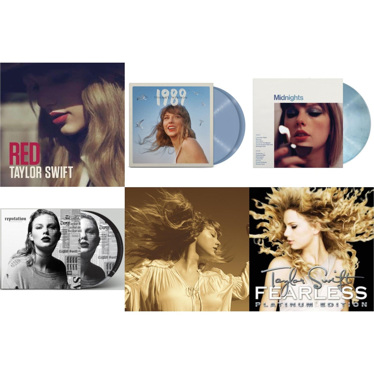 This is a 6 LP Vinyl SKU bundle.
1.This LP Vinyl is brand new.Format: LP VinylMusic Style: CountryThis item's title is: Fearless (Taylor's Version) (Gold Vinyl/3LP)Artist: Taylor SwiftLabel: Republic RecordsBarcode: 602435845104Release Date: 10/1/2021
2.This LP Vinyl is brand new.