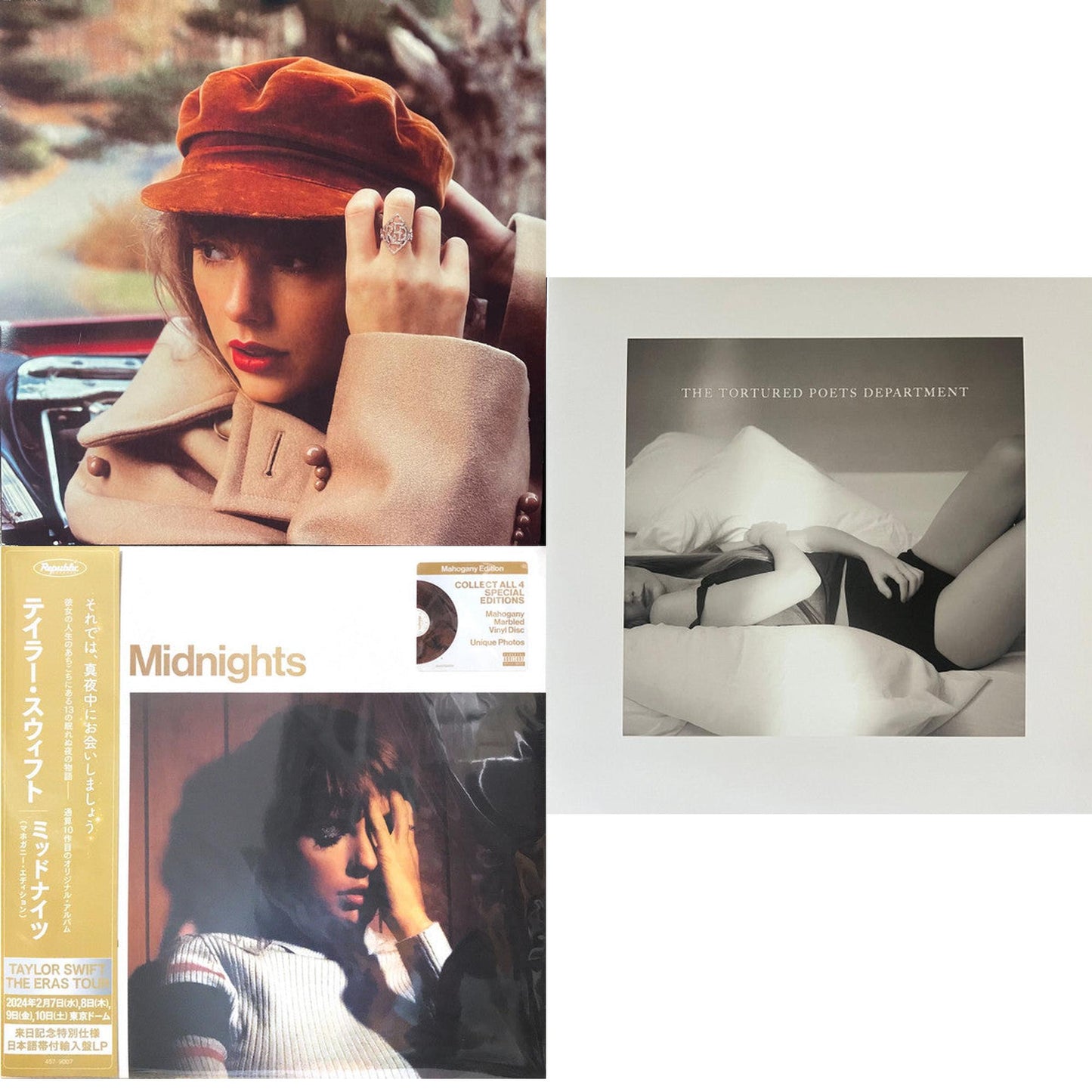 Red (Taylor's Version) (4LP) & Midnights (X) (Mahogany Color LP Vinyl) & Tortured Poets Department (X) (Ghosted White Vinyl/2LP/Manuscript- Bonus Track)