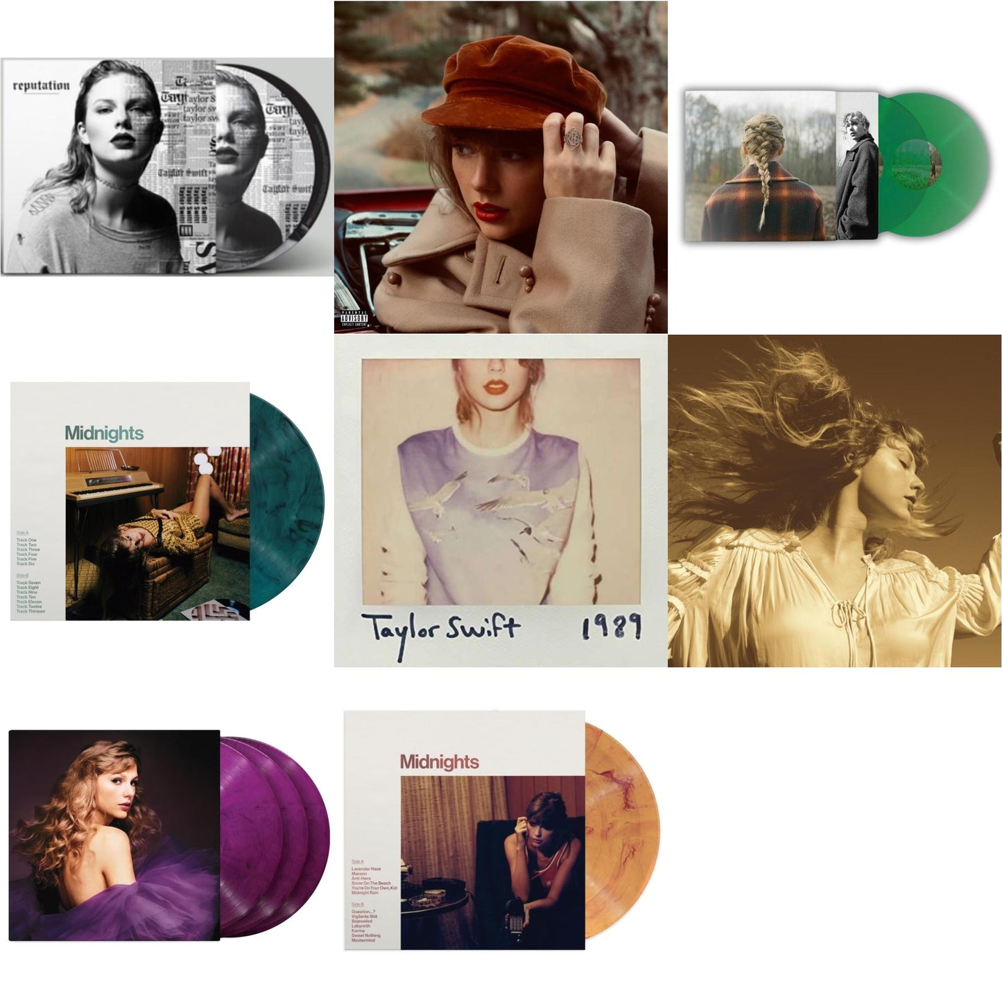 This is a 8 LP Vinyl SKU bundle.
1.This LP Vinyl is brand new.Format: LP VinylMusic Style: Alternative RockThis item's title is: Evermore (Green Vinyl/2LP)Artist: Taylor SwiftLabel: Republic RecordsBarcode: 602435651279Release Date: 5/28/2021
2.This LP Vinyl is brand new.