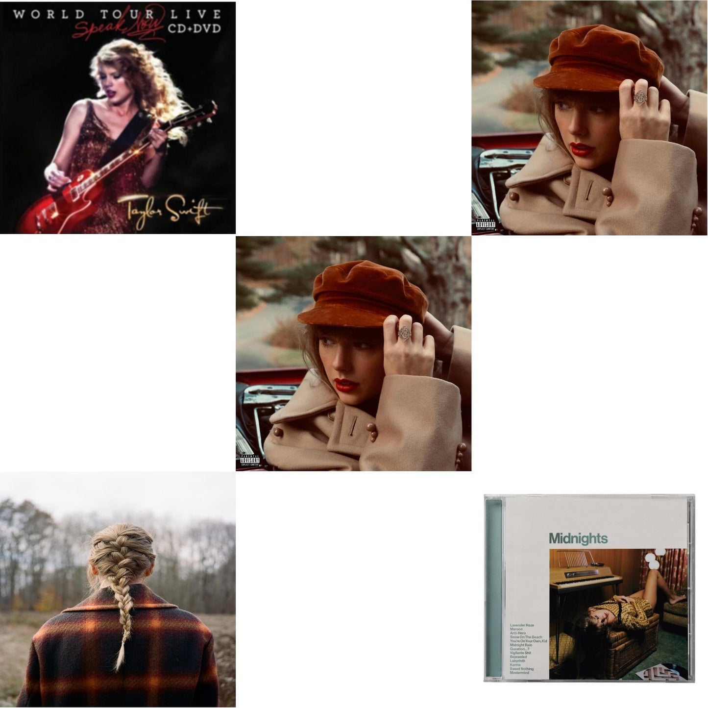 Evermore (X) & Red (Taylor's Version) (X) (2CD) & Red (Taylor's Version) (Edited) (2CD) & Midnights (X) (Jade Green CD) & Speak Now World Tour Live (CD/DVD)