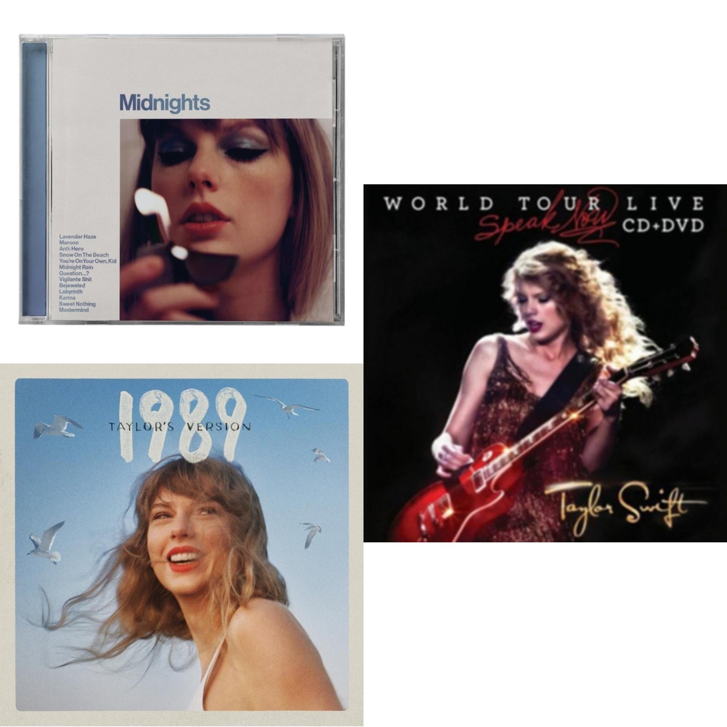 Midnights (X) (Moonstone Blue CD) & 1989 (Taylor's Version) & Speak Now World Tour Live (CD/DVD)
