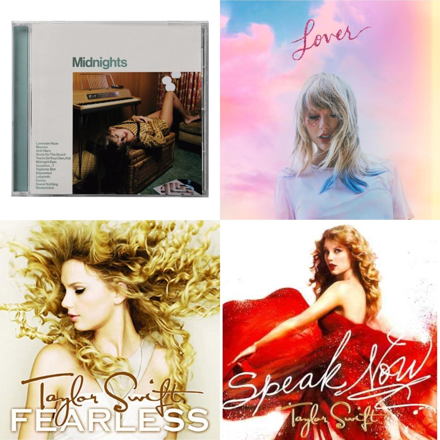 This is a 4 CD SKU bundle.
1.This CD is brand new.Format: CDMusic Style: Synth-popThis item's title is: Midnights (X) (Jade Green CD)Artist: Taylor SwiftLabel: REPUBLICBarcode: 602445790104Release Date: 10/21/2022
2.This CD is brand new.