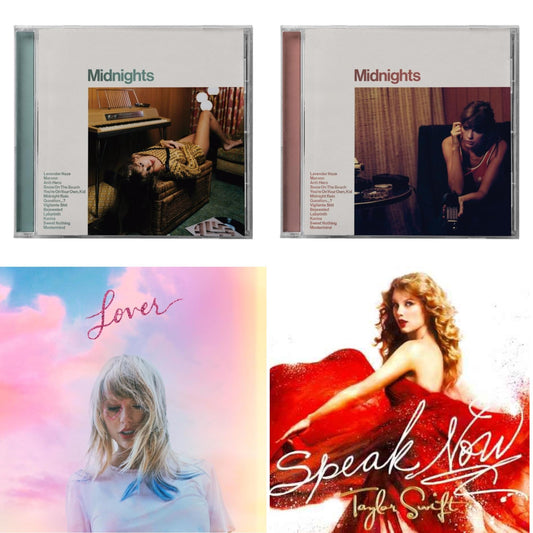 This is a 4 CD SKU bundle.
1.This CD is brand new.Format: CDMusic Style: Synth-popThis item's title is: Midnights (X) (Jade Green CD)Artist: Taylor SwiftLabel: REPUBLICBarcode: 602445790104Release Date: 10/21/2022
2.This CD is brand new.
