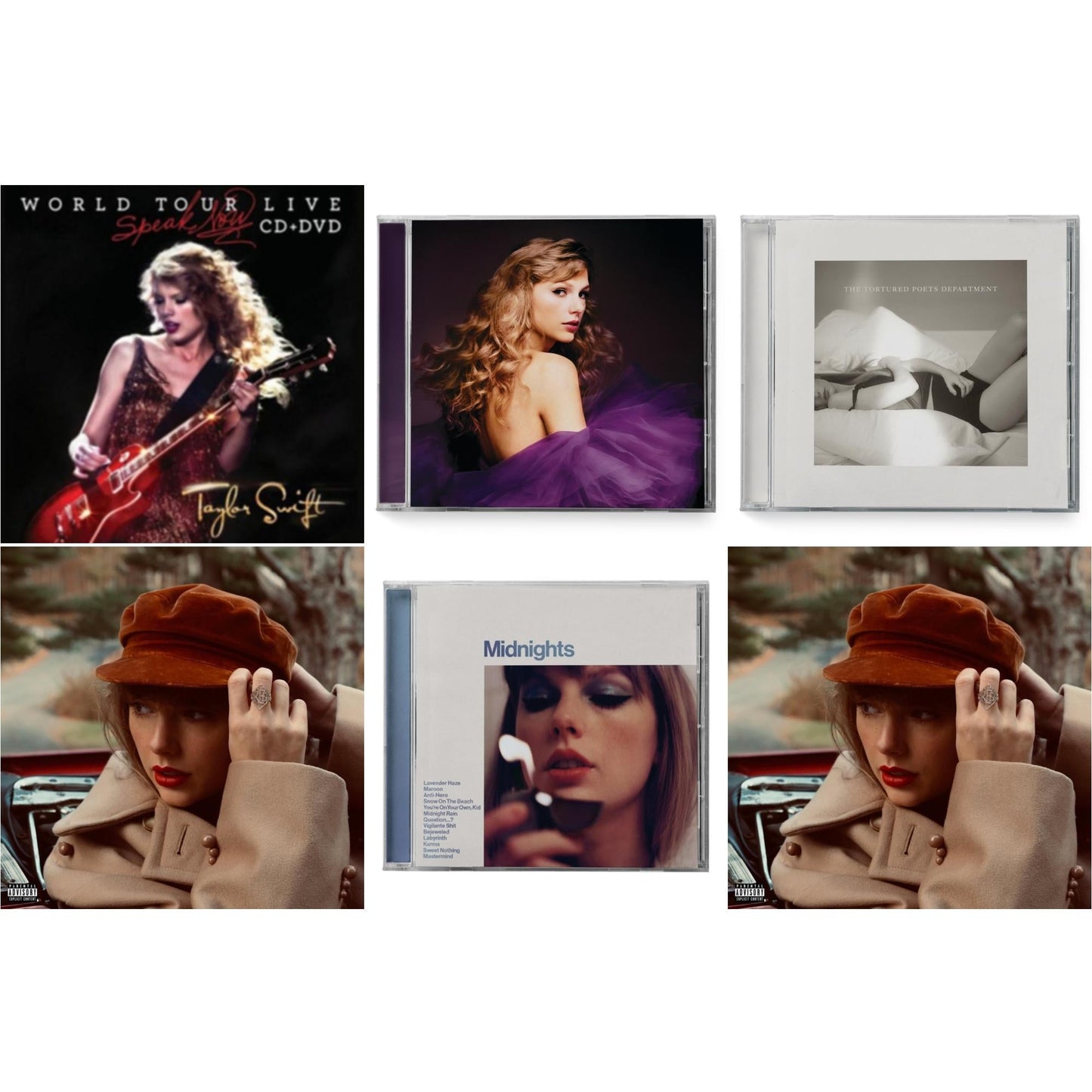 This is a 6 CD SKU bundle.
1.This CD is brand new.Format: CDThis item's title is: Red (Taylor's Version) (X) (2CD)Artist: Taylor SwiftLabel: REPUBLICBarcode: 602438737628Release Date: 11/12/2021
2.This CD is brand new.