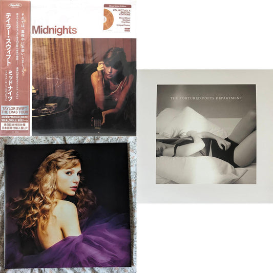 Midnights (X) (Blood Moon LP Vinyl) & Speak Now (Taylor's Version) (Orchid Marbled Vinyl/3LP) & Tortured Poets Department (X) (Ghosted White Vinyl/2LP/Manuscript- Bonus Track)