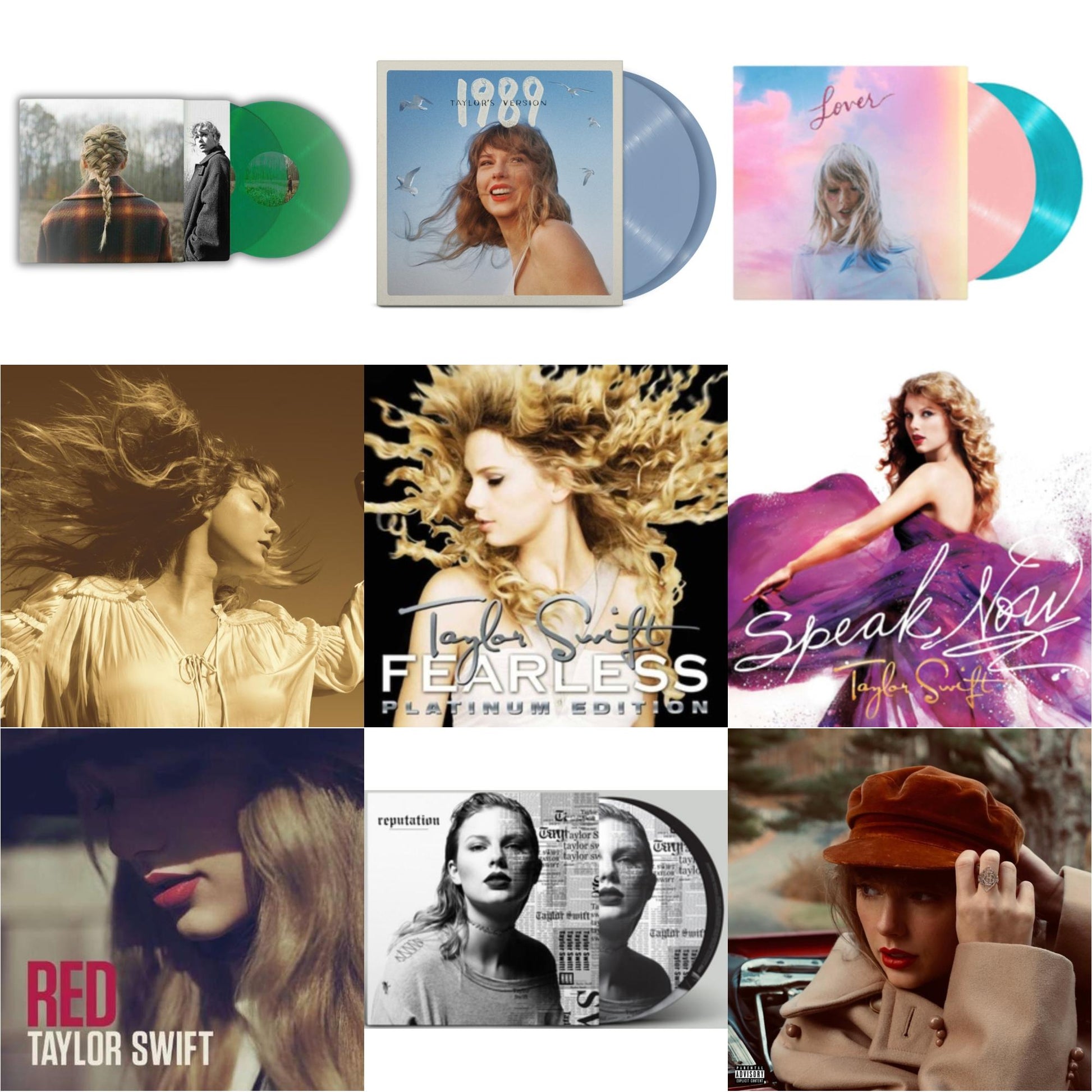 This is a 9 LP Vinyl SKU bundle.
1.This LP Vinyl is brand new.Format: LP VinylMusic Style: Alternative RockThis item's title is: Evermore (Green Vinyl/2LP)Artist: Taylor SwiftLabel: Republic RecordsBarcode: 602435651279Release Date: 5/28/2021
2.This LP Vinyl is brand new.