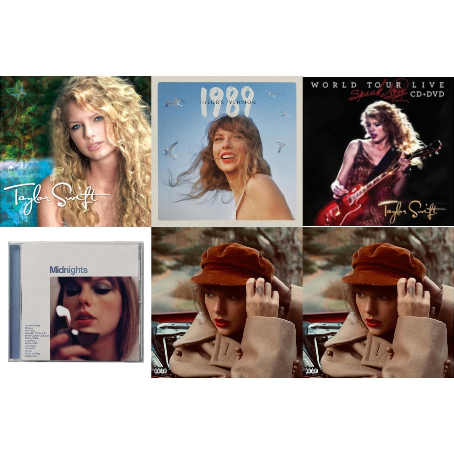 This is a 6 CD SKU bundle.
1.This CD is brand new.Format: CDThis item's title is: Red (Taylor's Version) (X) (2CD)Artist: Taylor SwiftLabel: REPUBLICBarcode: 602438737628Release Date: 11/12/2021
2.This CD is brand new.