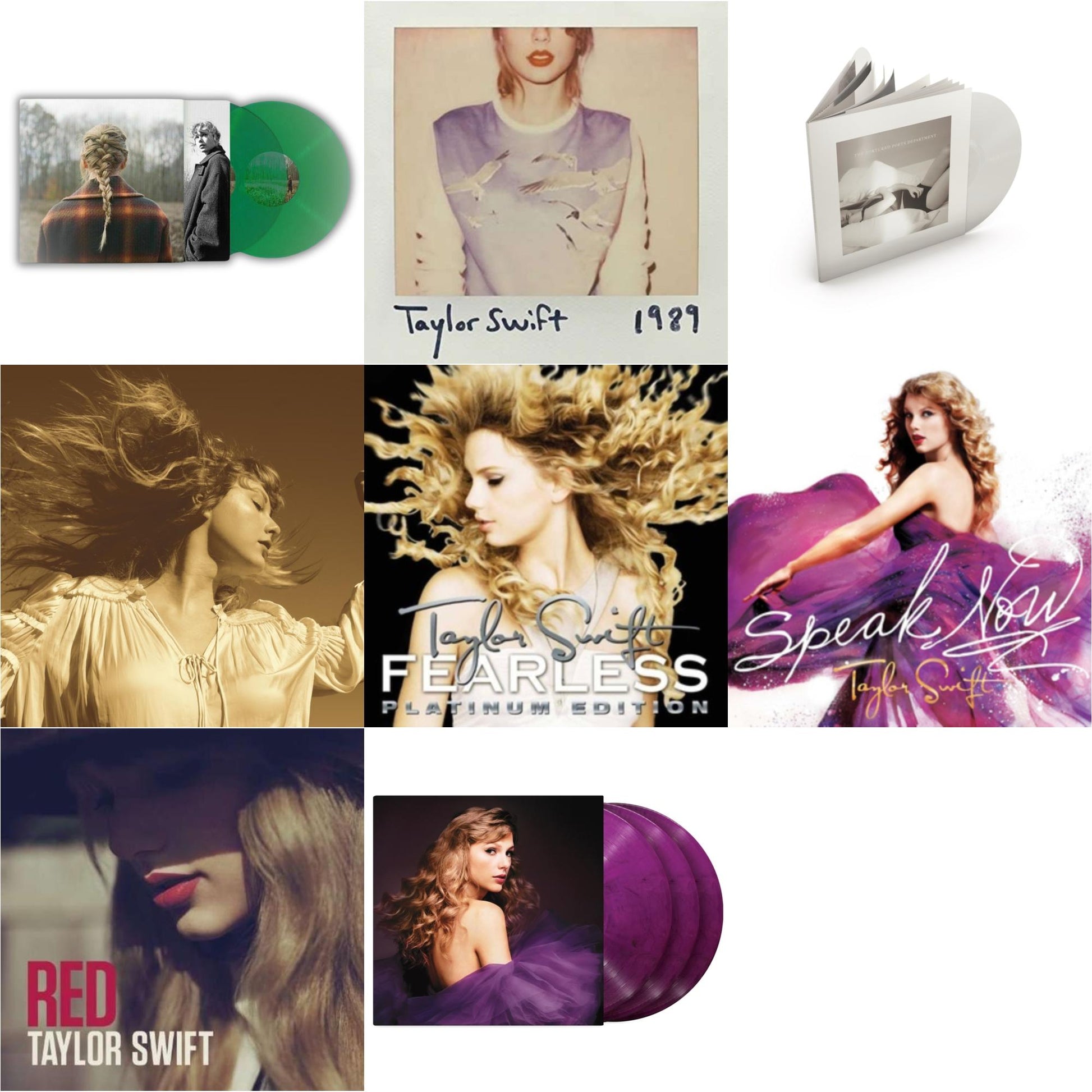 This is a 8 LP Vinyl SKU bundle.
1.This LP Vinyl is brand new.Format: LP VinylMusic Style: Alternative RockThis item's title is: Evermore (Green Vinyl/2LP)Artist: Taylor SwiftLabel: Republic RecordsBarcode: 602435651279Release Date: 5/28/2021
2.This LP Vinyl is brand new.