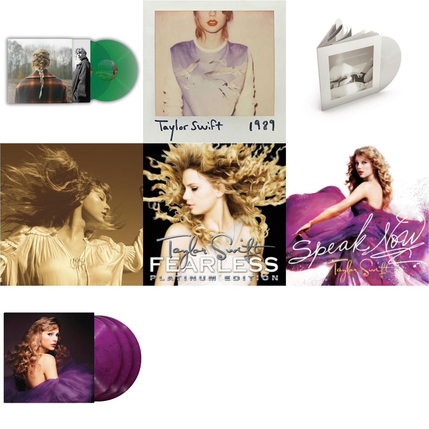 This is a 7 LP Vinyl SKU bundle.
1.This LP Vinyl is brand new.Format: LP VinylMusic Style: Alternative RockThis item's title is: Evermore (Green Vinyl/2LP)Artist: Taylor SwiftLabel: Republic RecordsBarcode: 602435651279Release Date: 5/28/2021
2.This LP Vinyl is brand new.