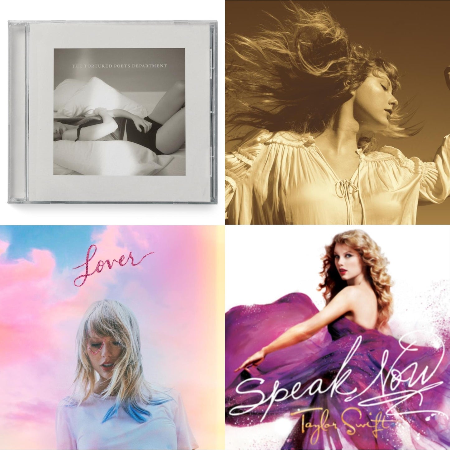 This is a 4 CD SKU bundle.
1.This CD is brand new.Format: CDMusic Style: Rock & RollThis item's title is: Fearless (Taylor's Version) (2CD)Artist: Taylor SwiftBarcode: 602435845098Release Date: 4/9/2021
2.This CD is brand new.